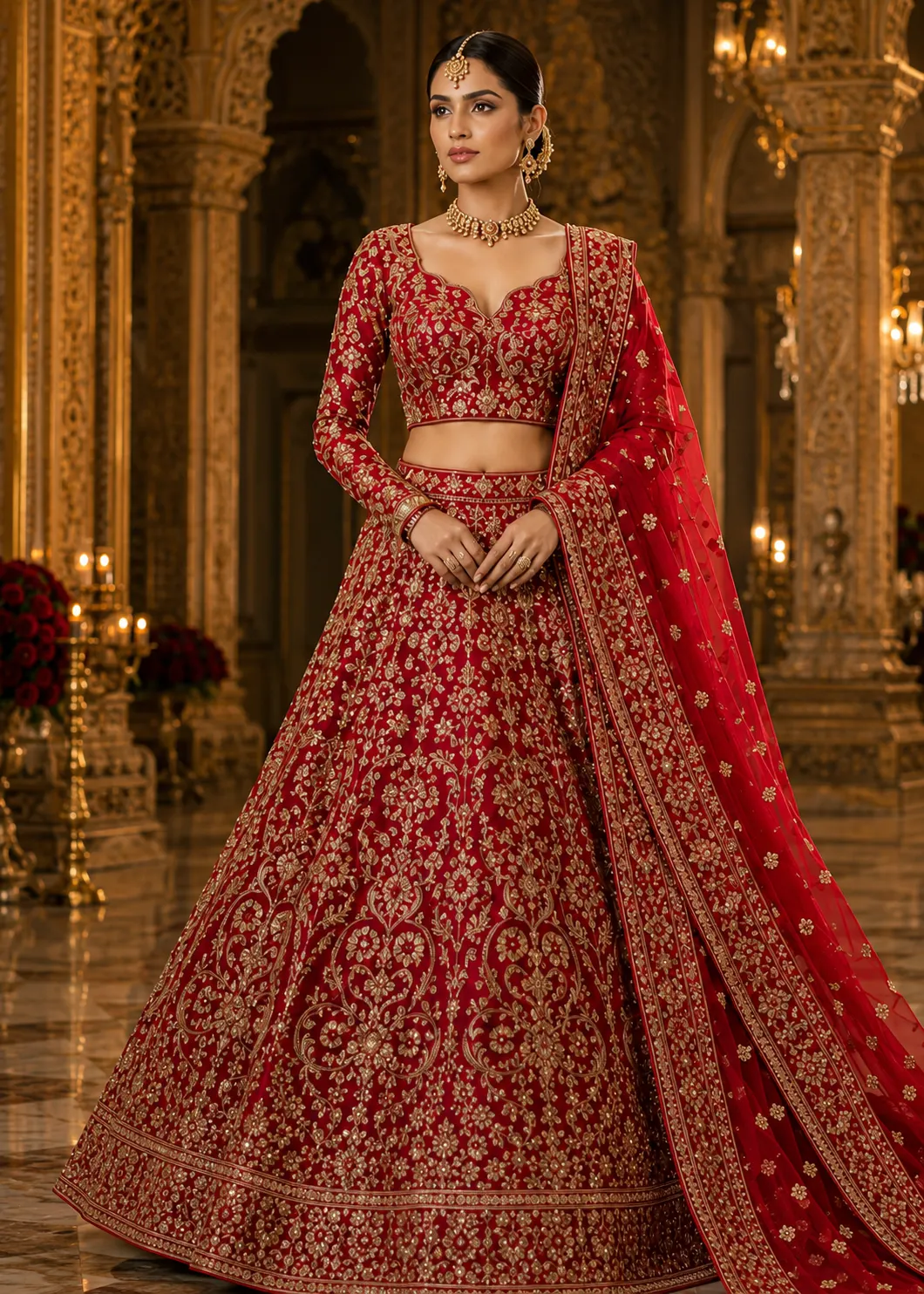 Red Cording Dola Silk Readymade Lehenga