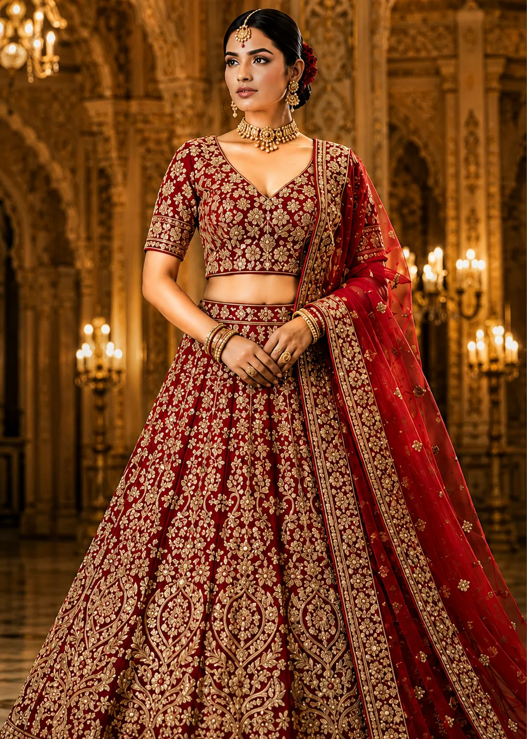 Red Zariwork Raw Silk Readymade Lehenga
