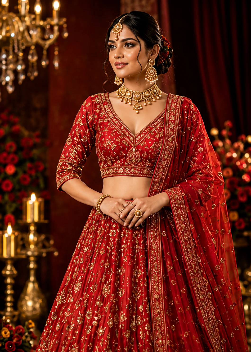 Red Zariwork Net Readymade Lehenga