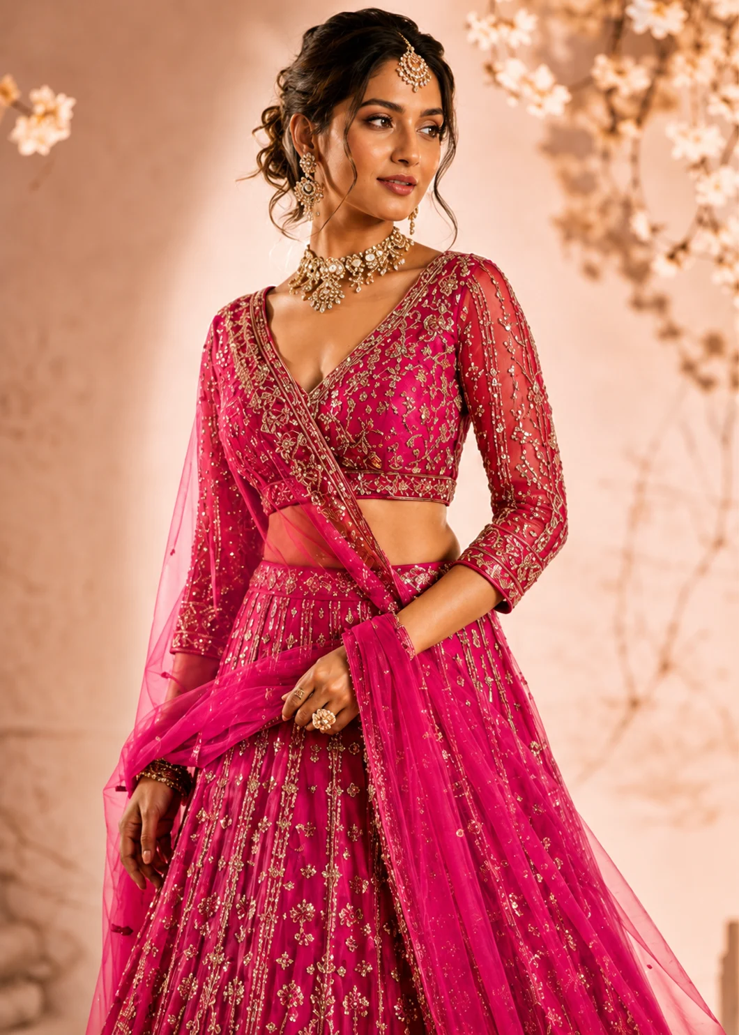 Rani Pink Zariwork Net Readymade Lehenga