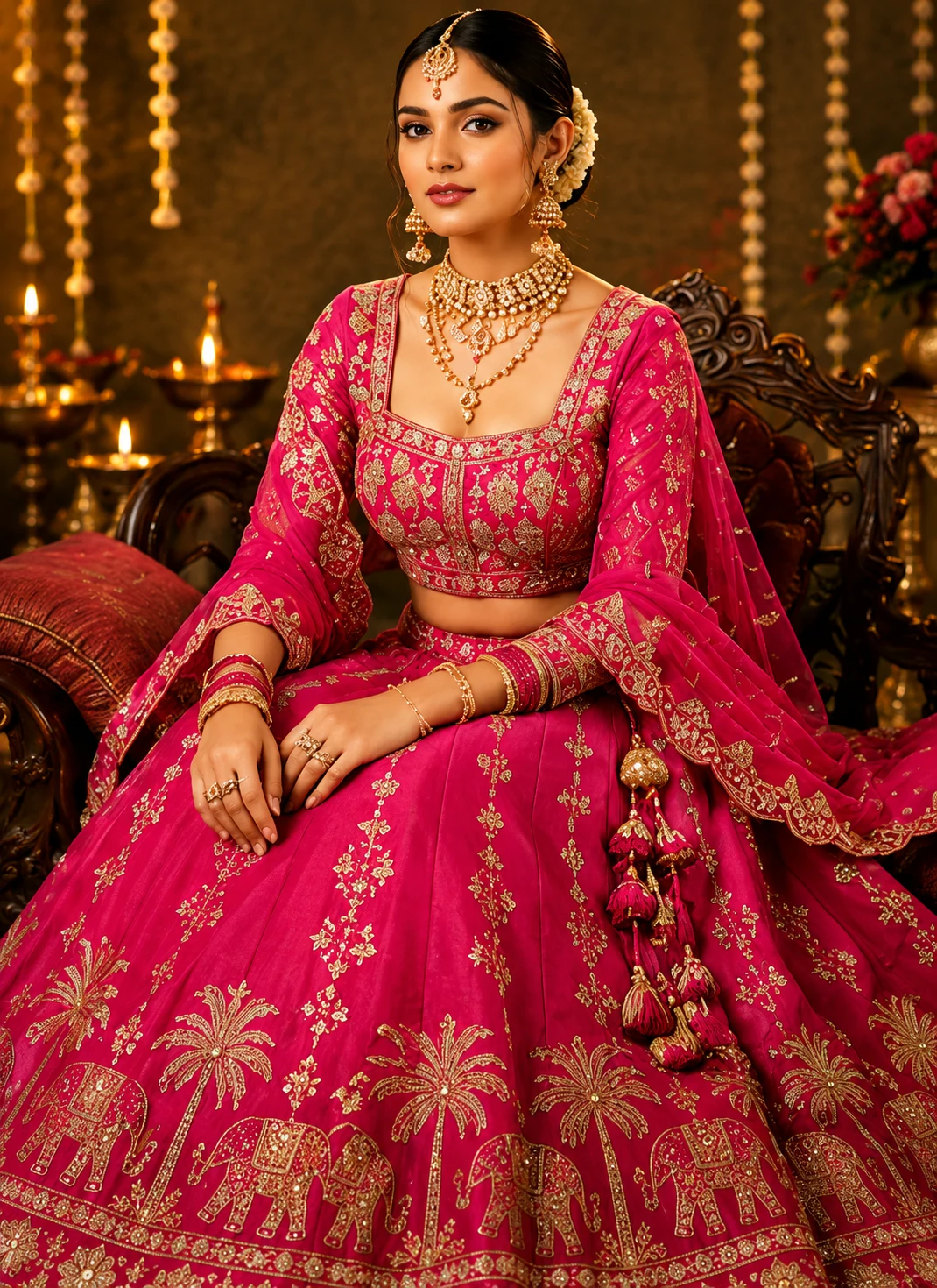 Rani Pink Zardozi (Gold) Raw Silk Readymade Lehenga