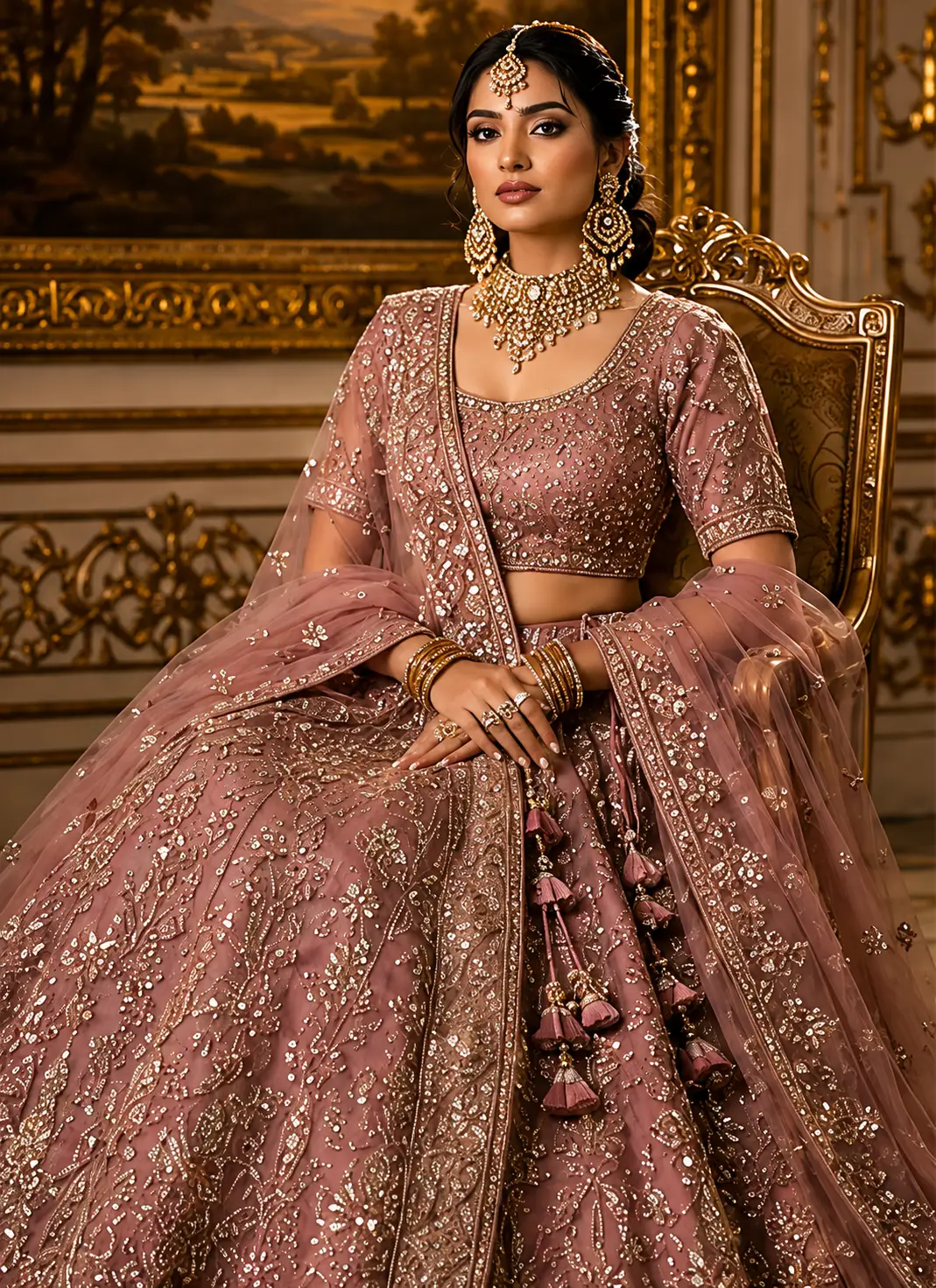 Onion Pink Zariwork Net Readymade Lehenga