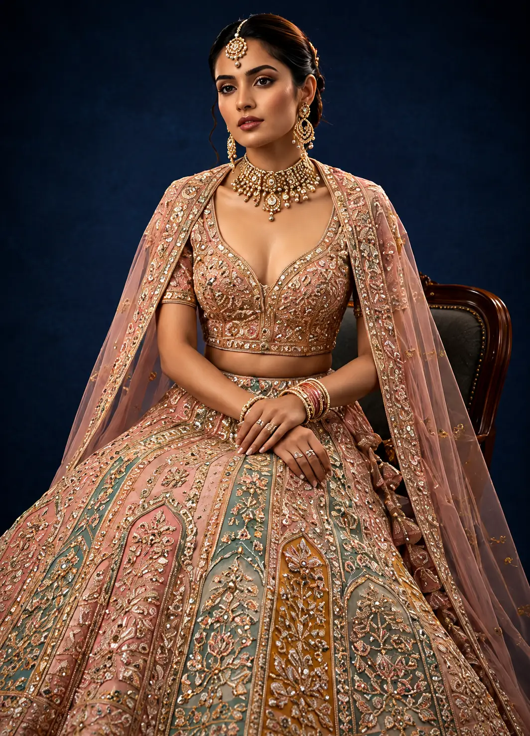 Grey Beige Sequins Embroidered Silk Exclusive Bridal Lehenga 