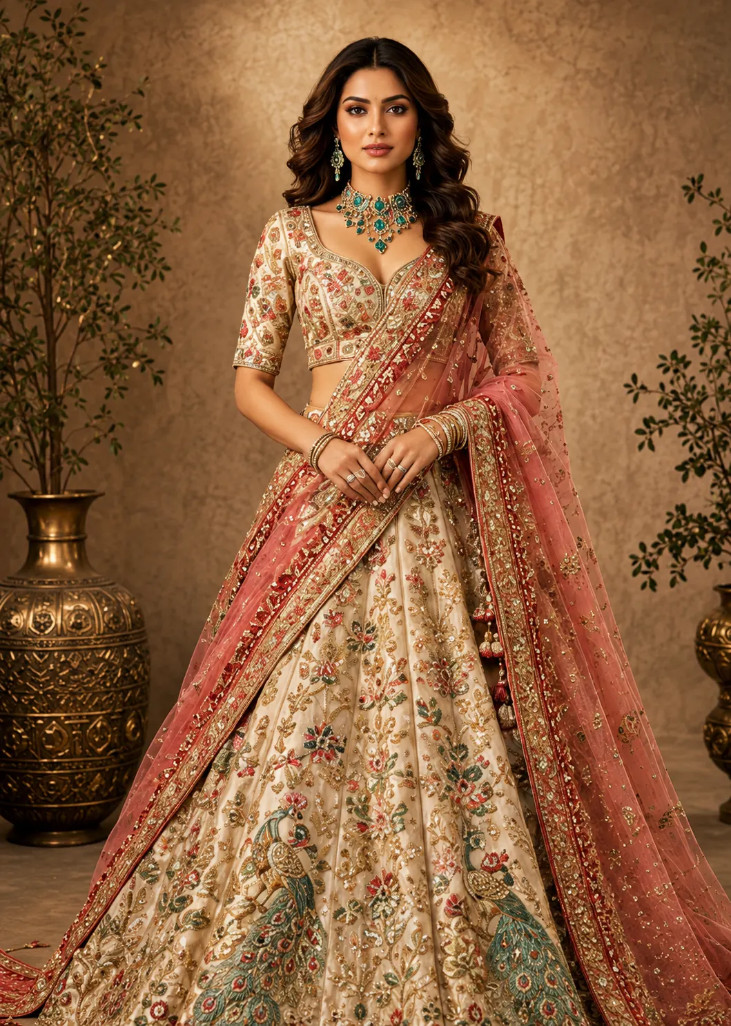 Cannoli Cream Resham Embroidered Silk Exclusive Bridal Lehenga