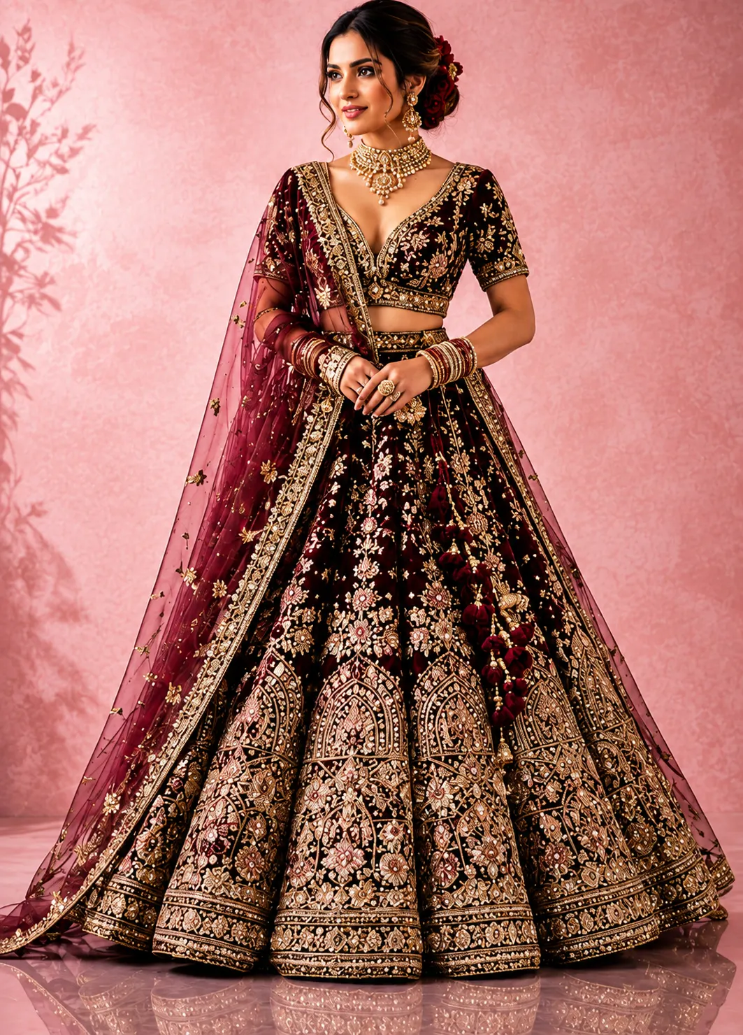 Velvety Maroon Elegance Bridal Lehenga