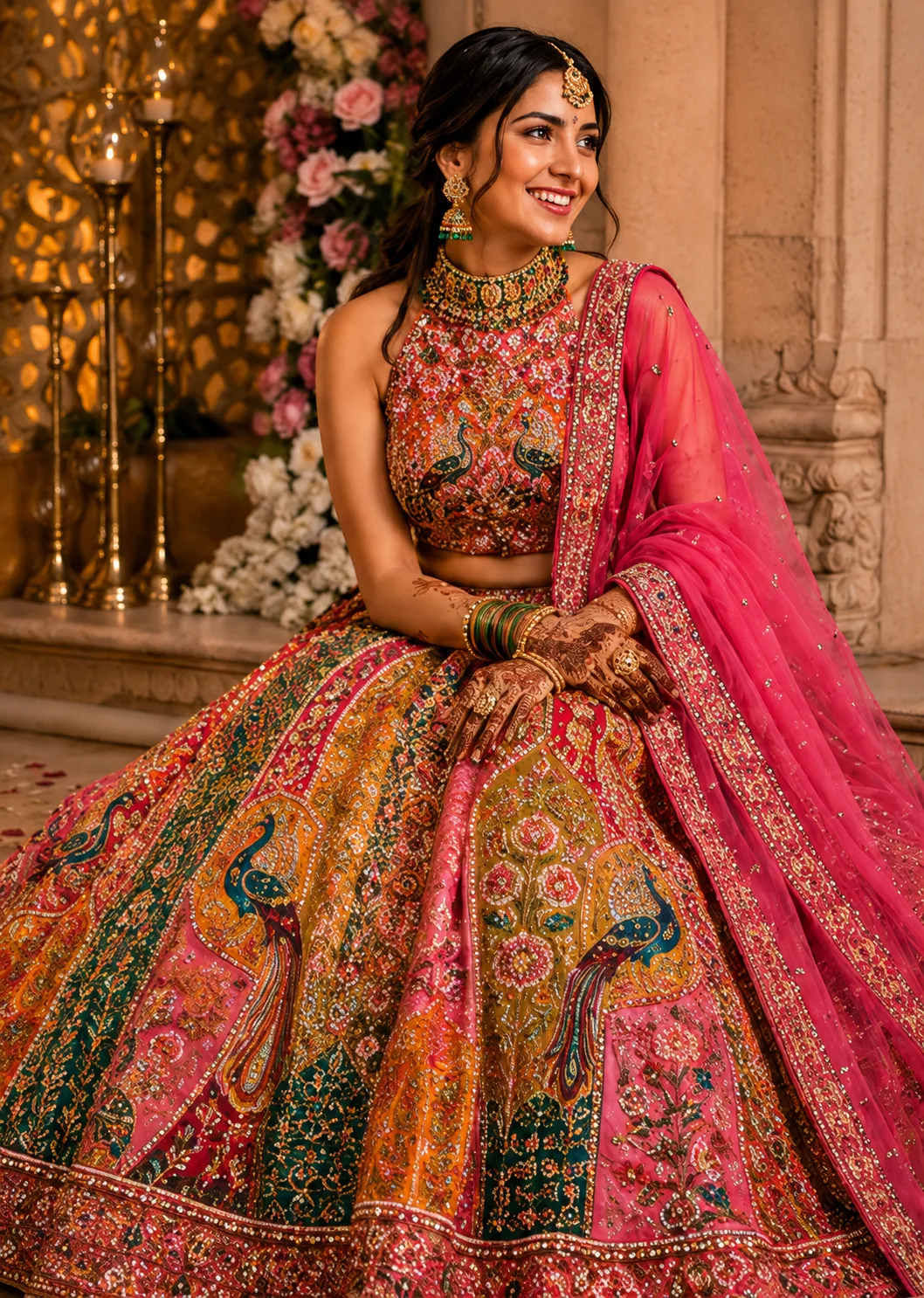 ink Chinon Printed Lehenga with Moti, Zari & Sequin Work