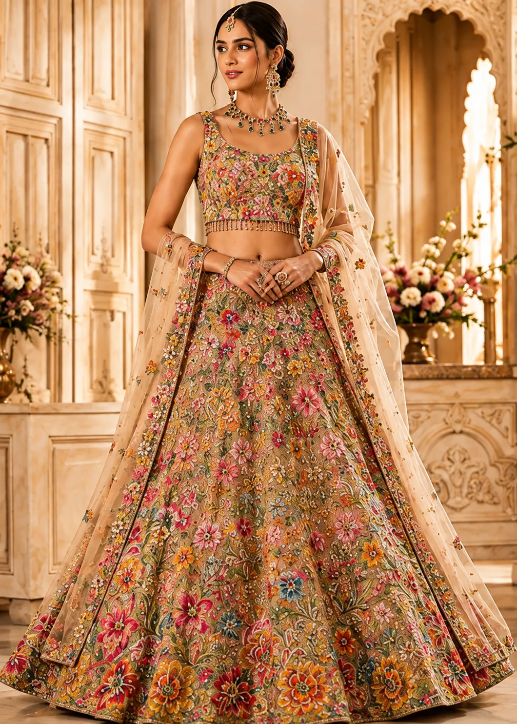 Chikoo Georgette multicolor thread wedding lehenga choli