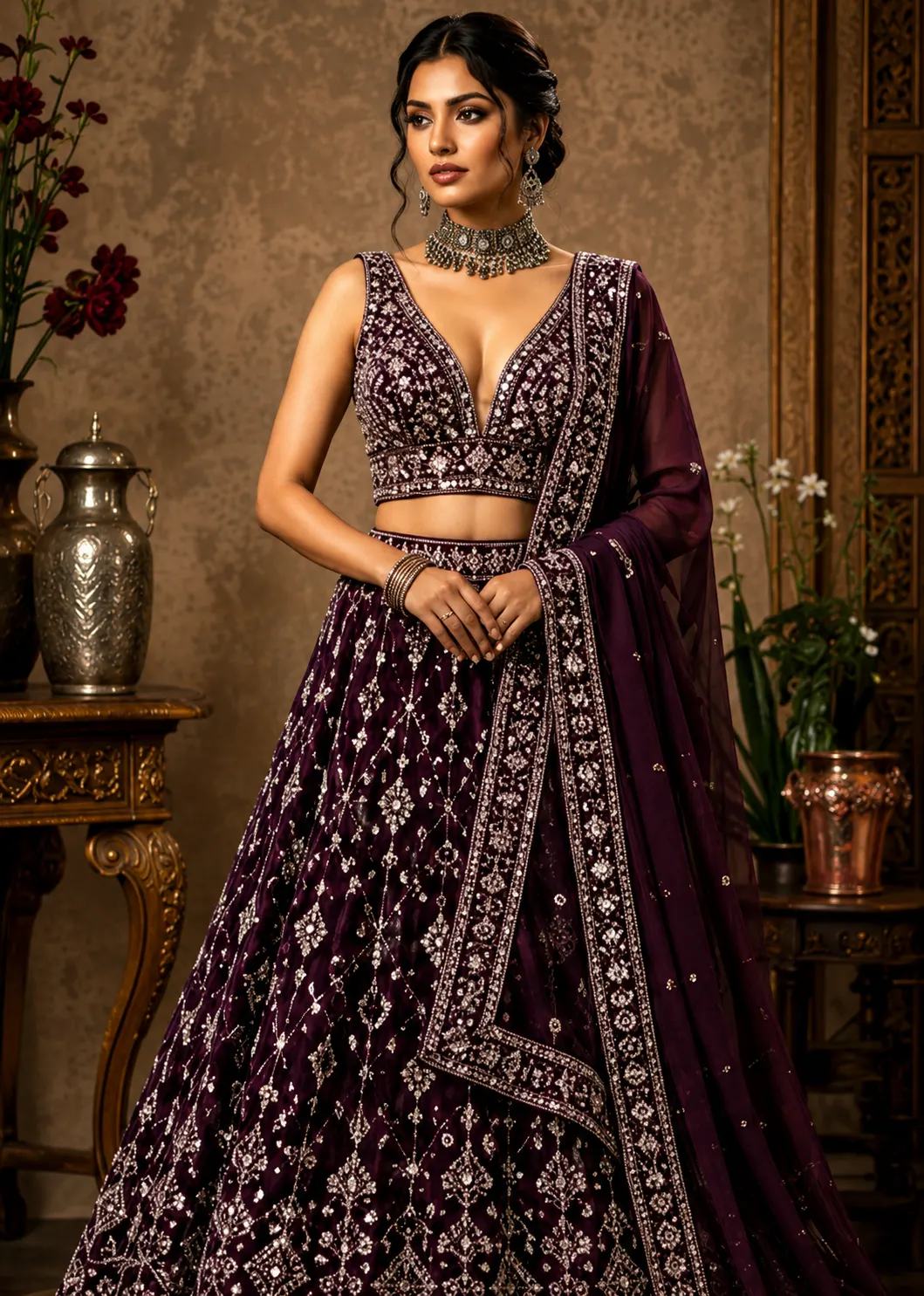 Purple Faux Georgette Wedding Lehenga Choli