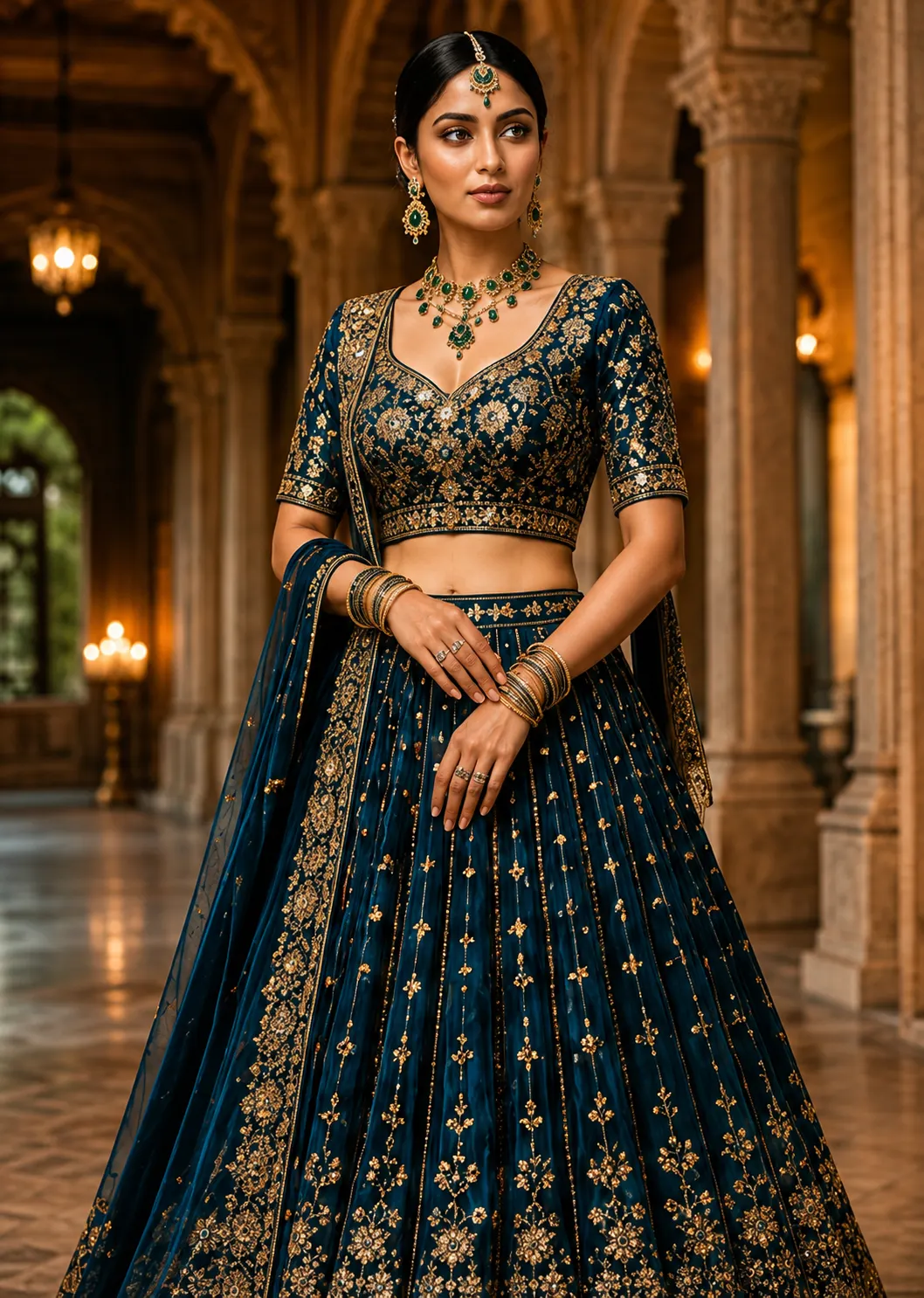 Peacock Blue Sequins Embroidery Lehenga Choli for Women