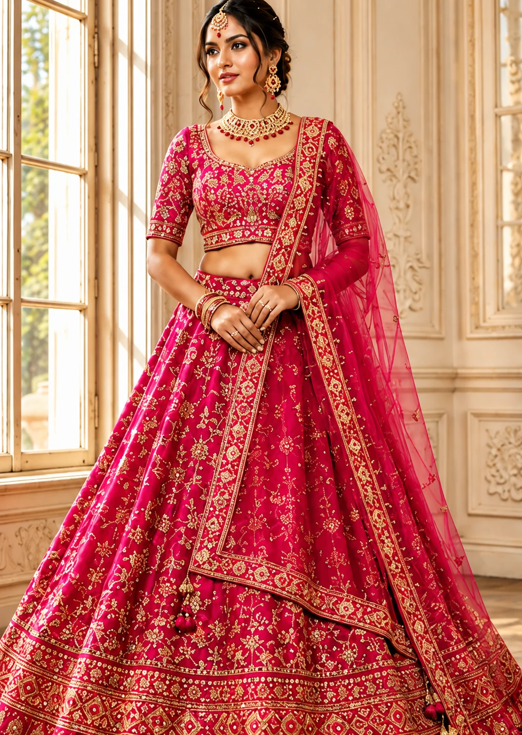 Gajari malai satin wedding Lehenga choli
