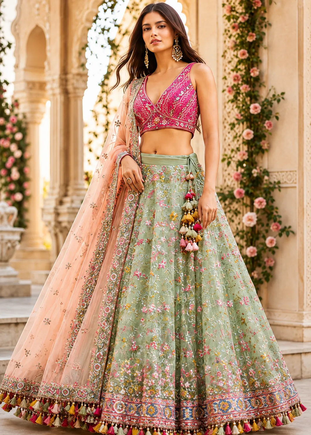 Faux Georgette Real Mirror Sequins Embroidered Semi-Stitched Lehenga Choli with Dupatta