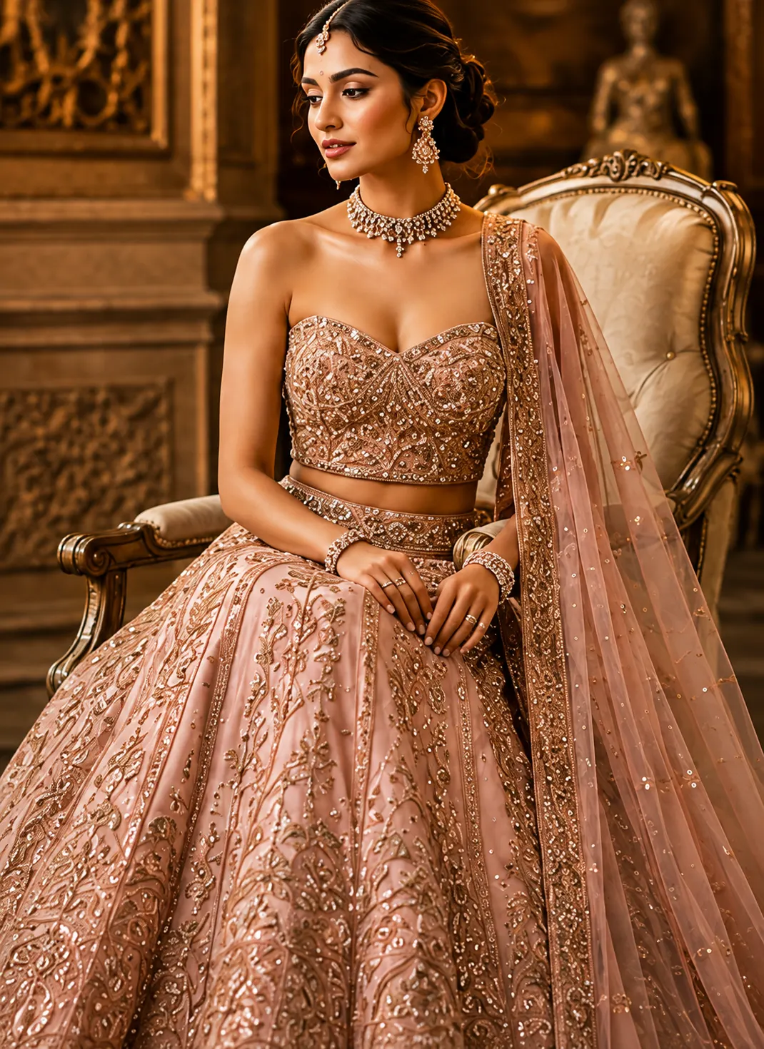 Peach colored cotton silk designer lehenga choli