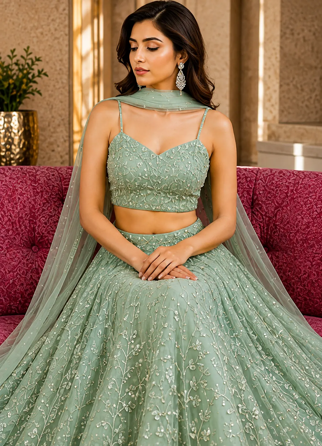 Georgette Crushed Lehenga and Sequence Work Choli