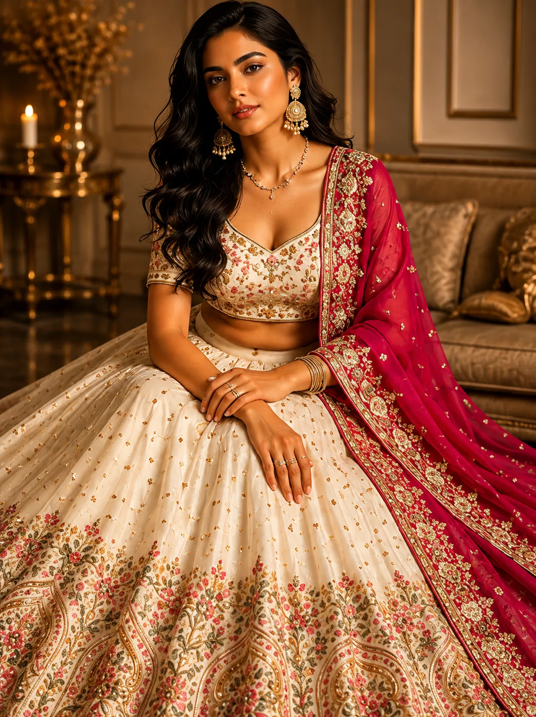 Women's Chinnon Traditional Motiff Semi-Stitched Lehenga Choli With Dupatta