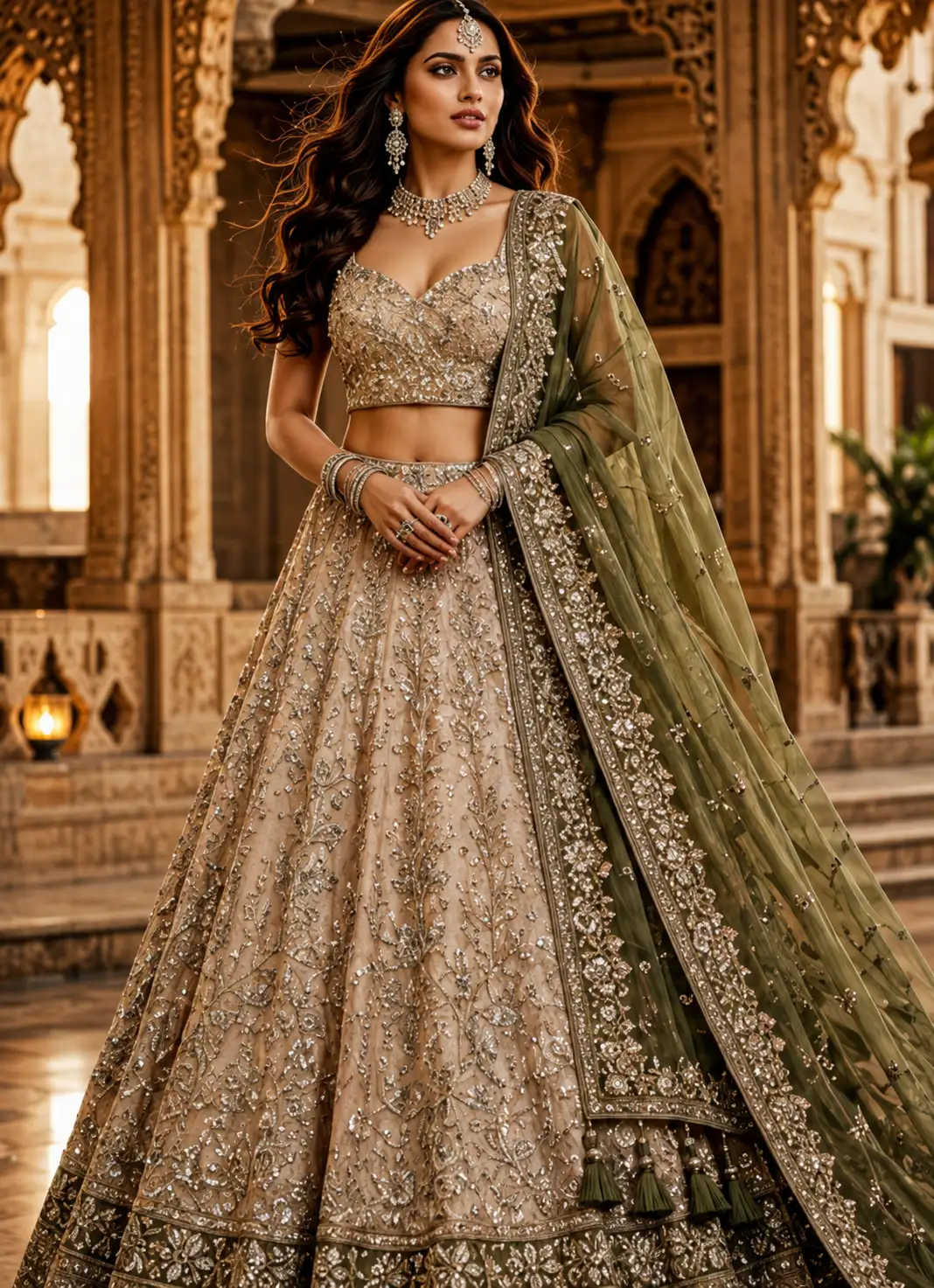 Women's Dori, Sequins and Thread Embroidered Work Cosmos Silk Lehenga Choli With Dupatta