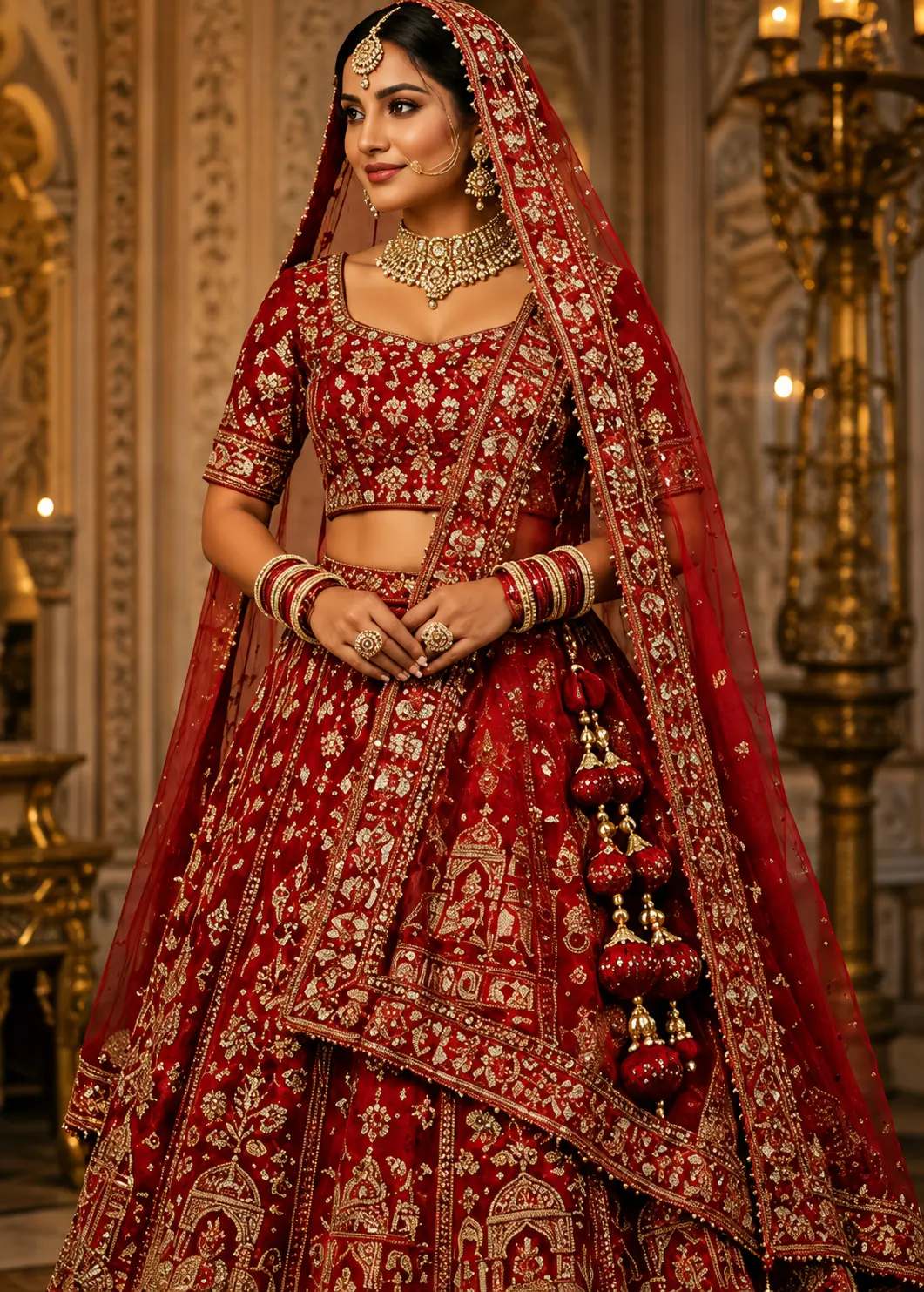 Woman's Red Bridal Lehenga Choli