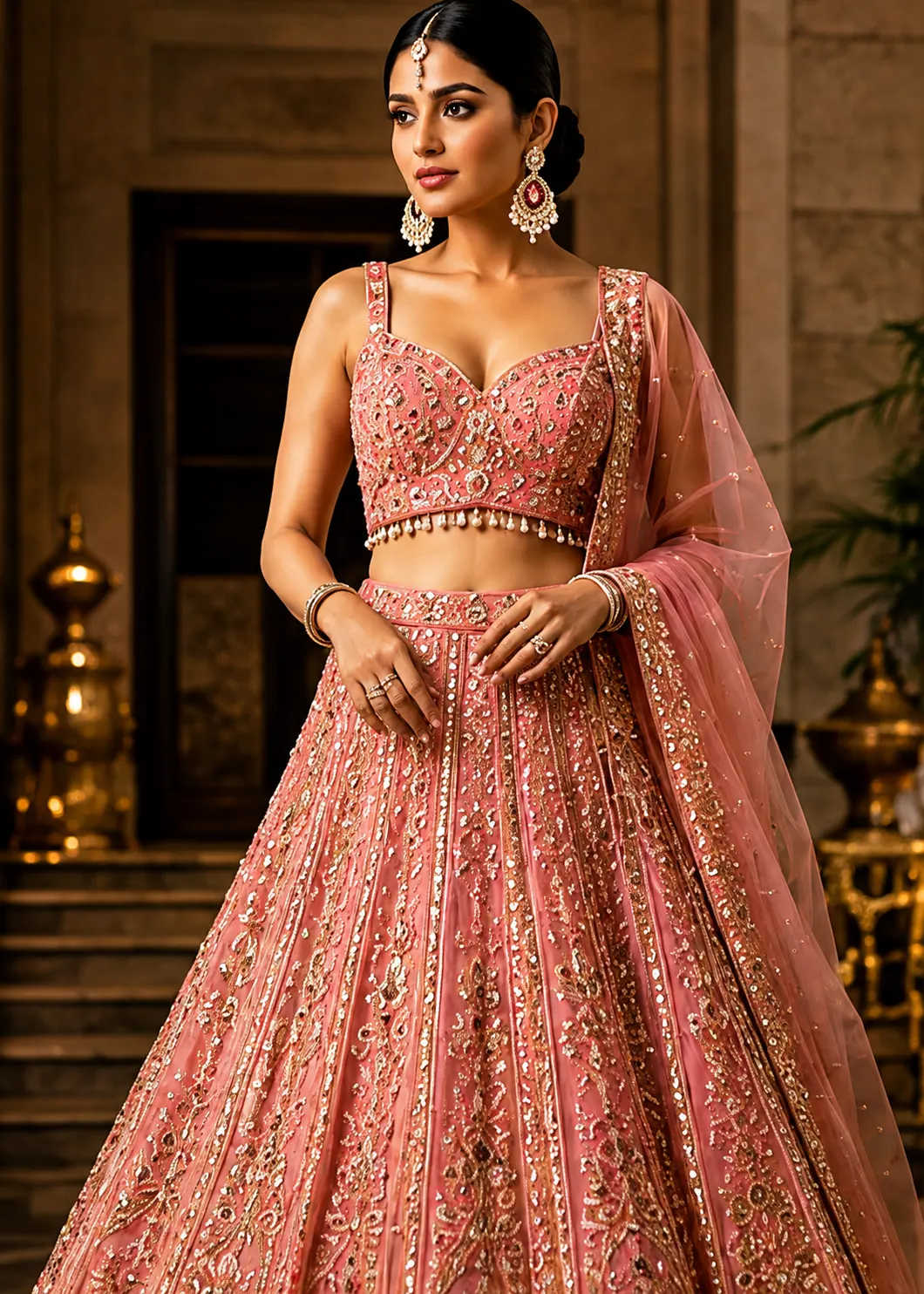 Pink Georgette Embroidered Lehenga Set Lehnga