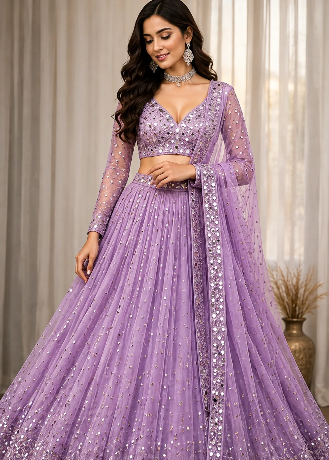 Lavender umbrella design 18 Meter flare trending lehenga Choli