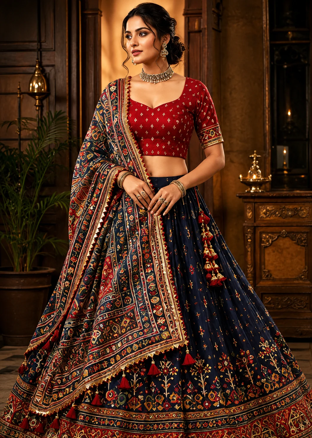Silk Patola Print Lehenga Choli Set for Women | Ghagra Choli for Girls