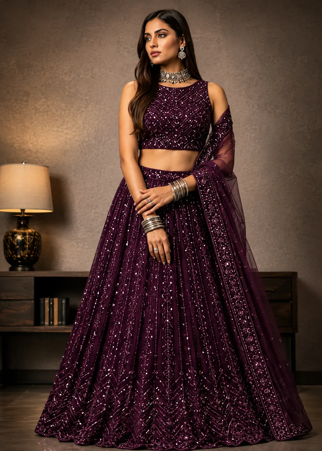 wine purpule Faux Georgette Sequence Work Lehenga Choli