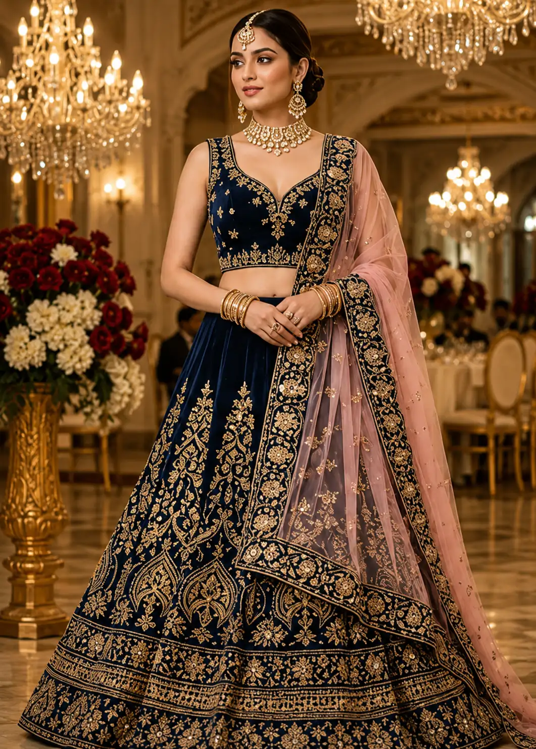 Embroidered Semi Stitched Lehenga Choli (Blue)