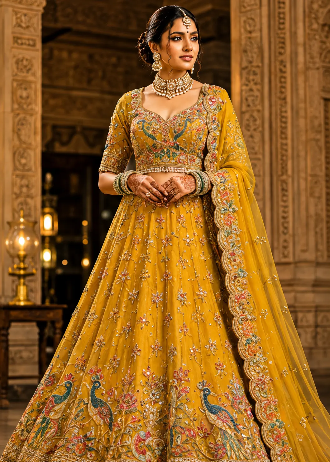 Embroidered Embellished Semi Stitched Lehenga Choli (Multicolor)