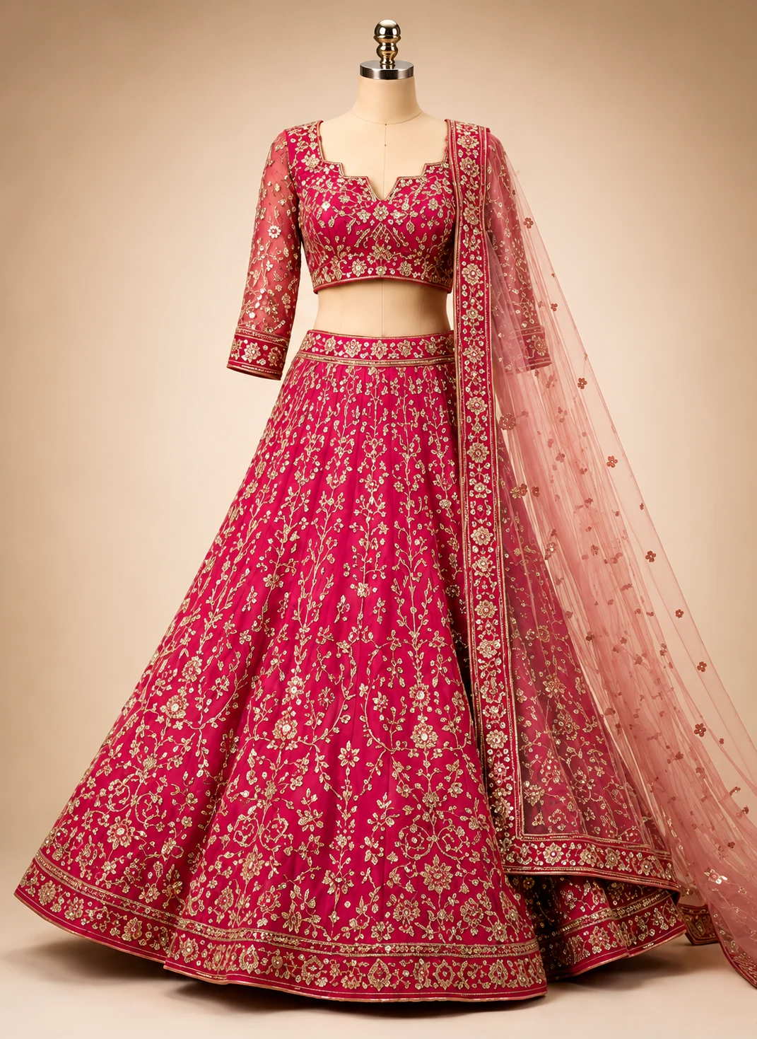 Rani Pink Zariwork Velvet Readymade Lehenga