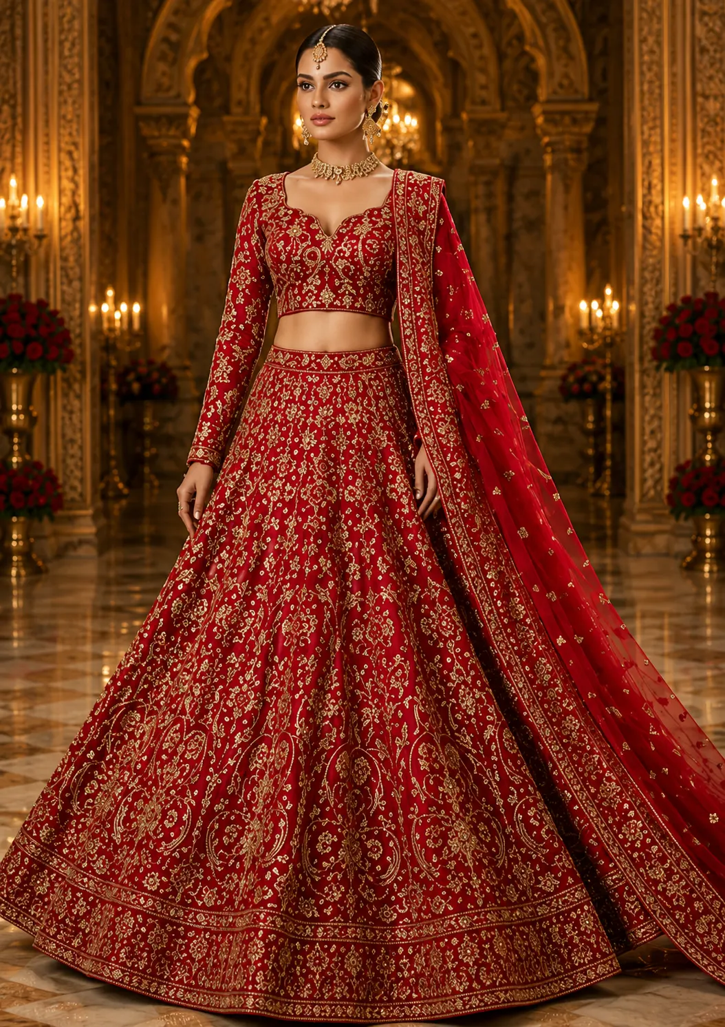 Red Cording Dola Silk Readymade Lehenga