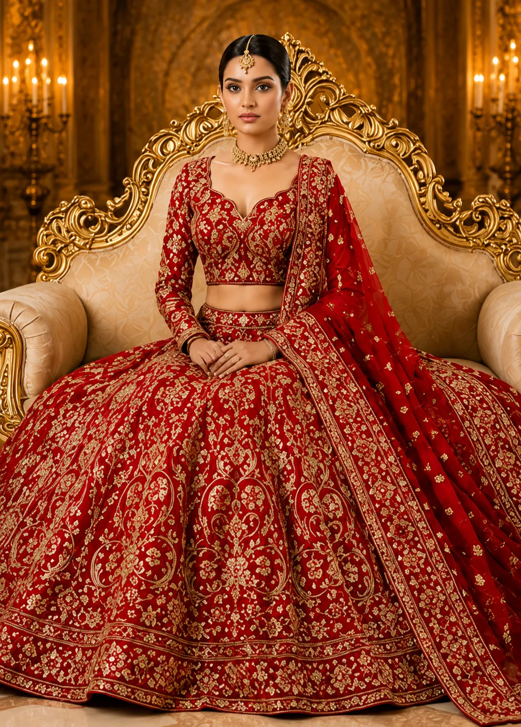 Red Cording Dola Silk Readymade Lehenga