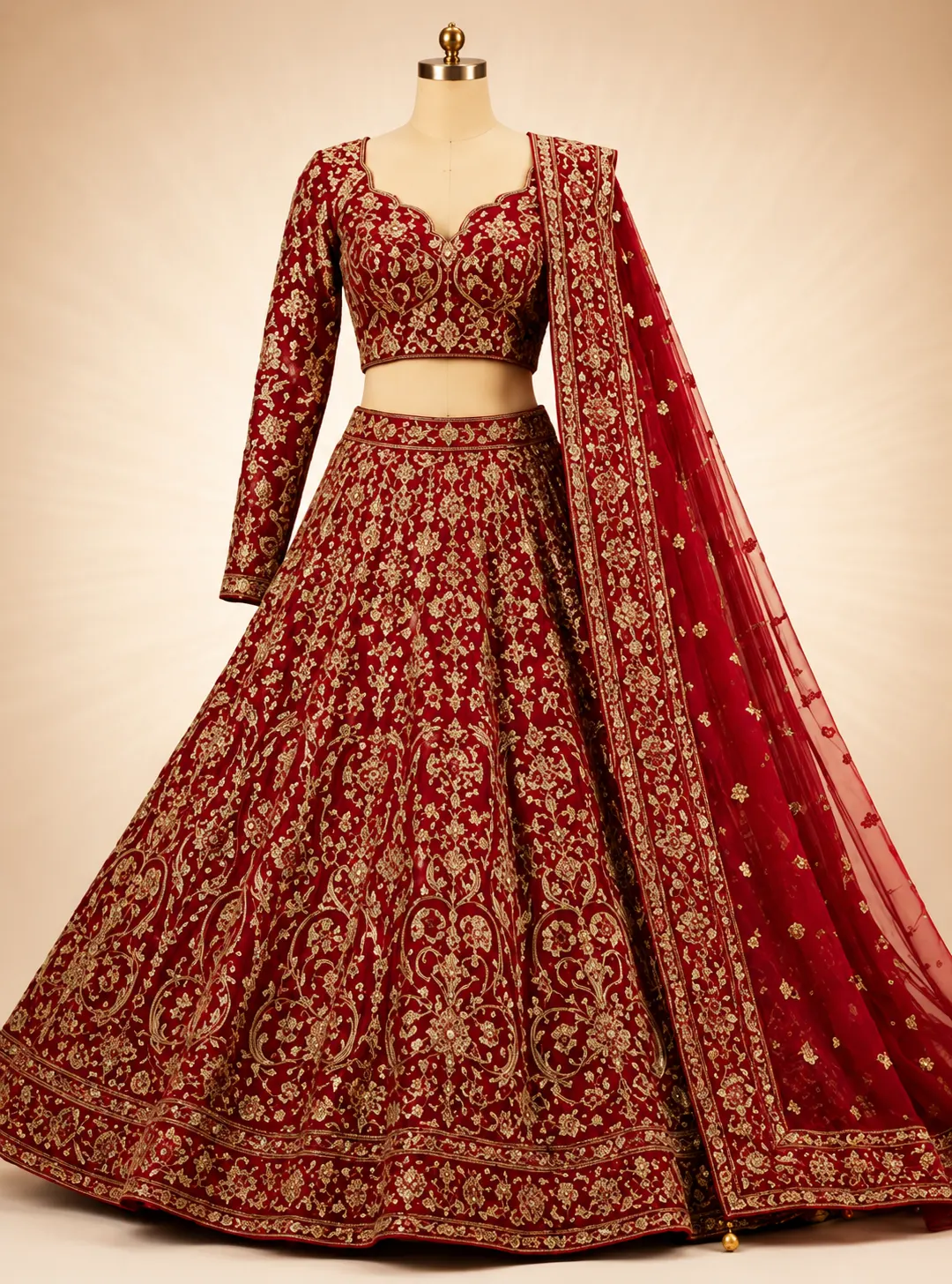Red Cording Dola Silk Readymade Lehenga