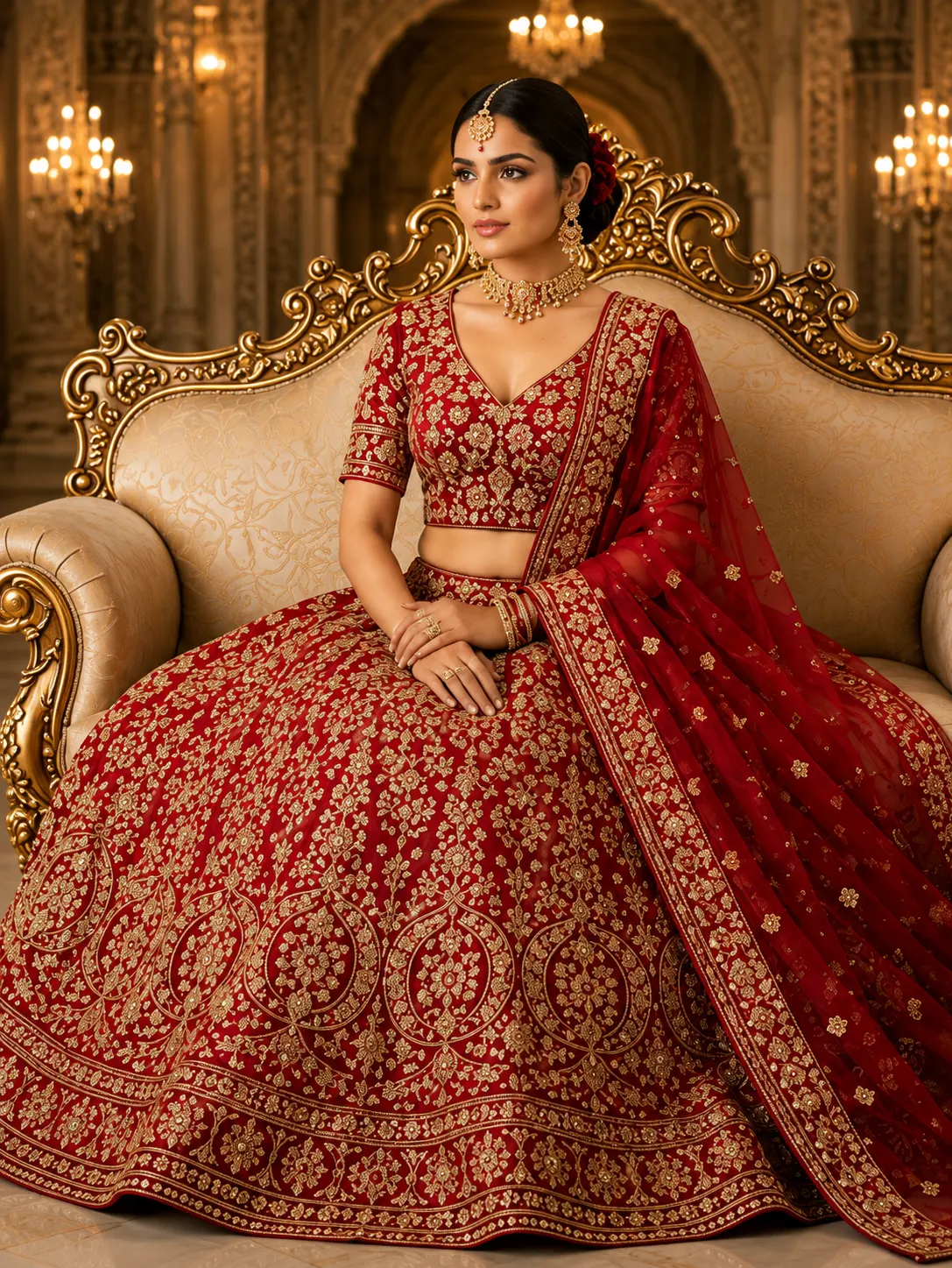 Red Zariwork Raw Silk Readymade Lehenga