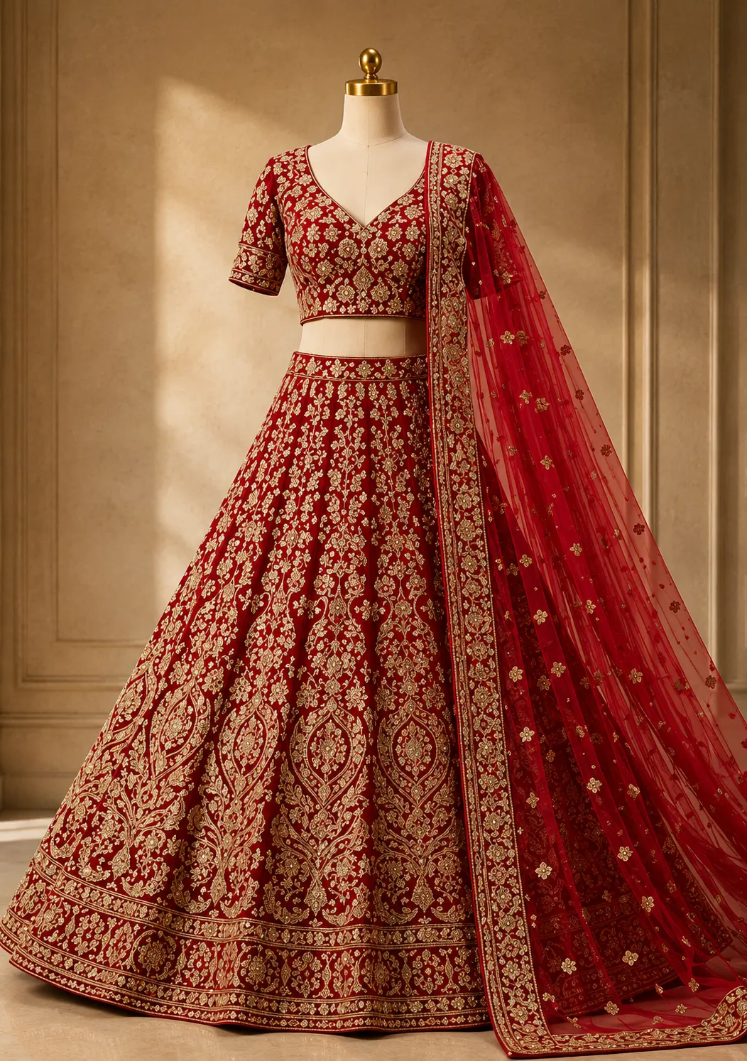 Red Zariwork Raw Silk Readymade Lehenga