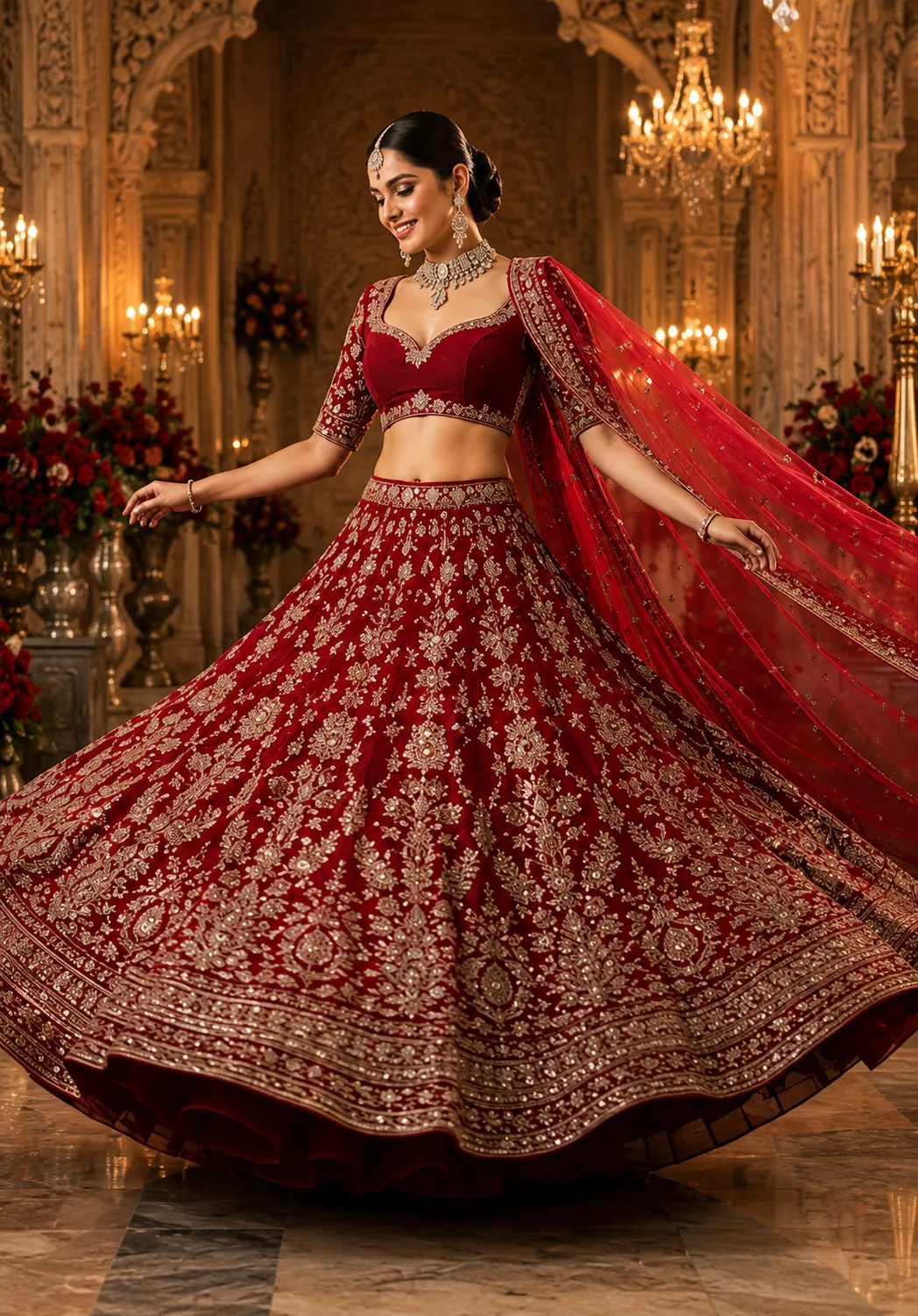 Red Silver Zariwork Raw Silk Readymade Lehenga