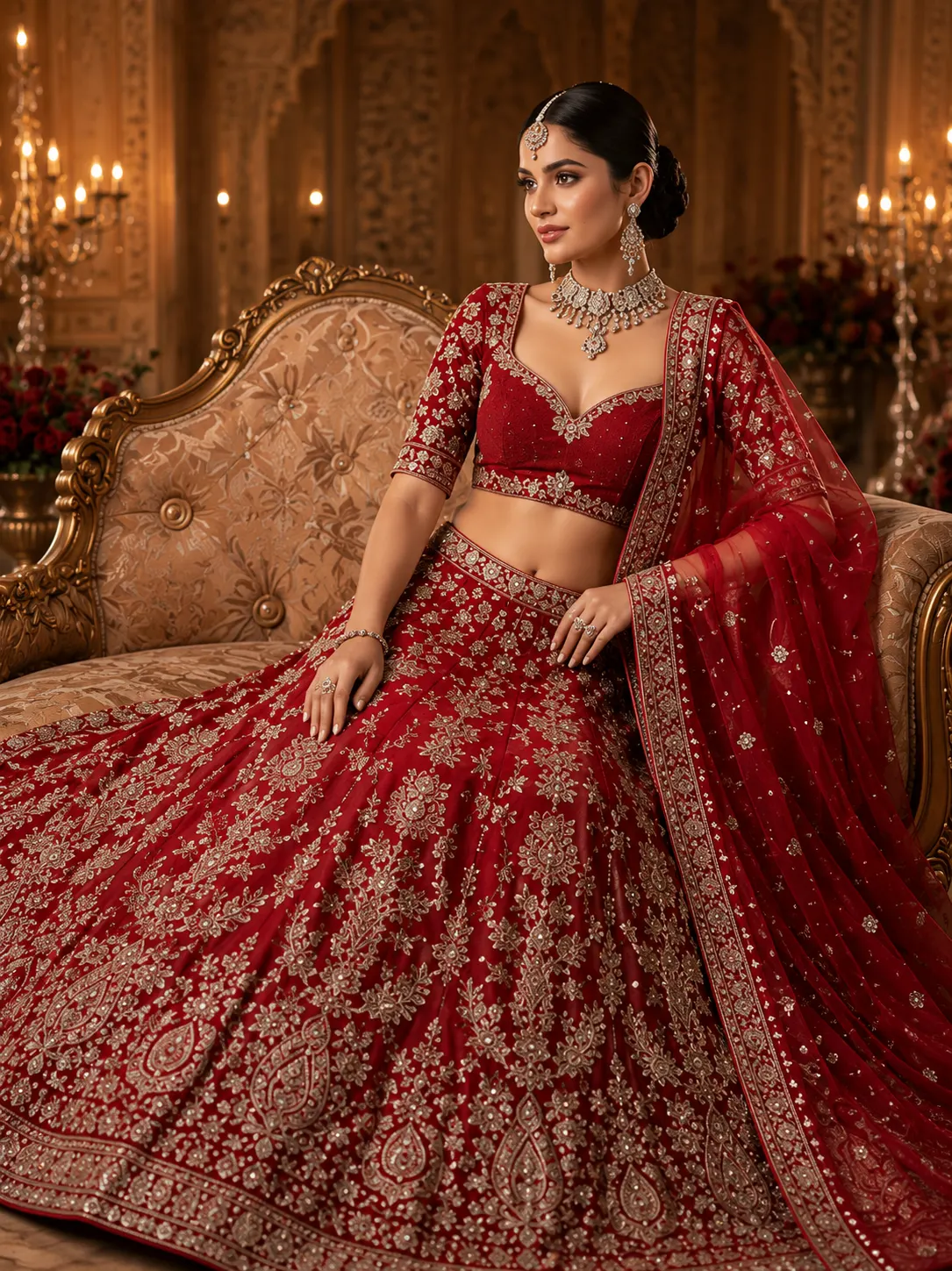 Red Silver Zariwork Raw Silk Readymade Lehenga