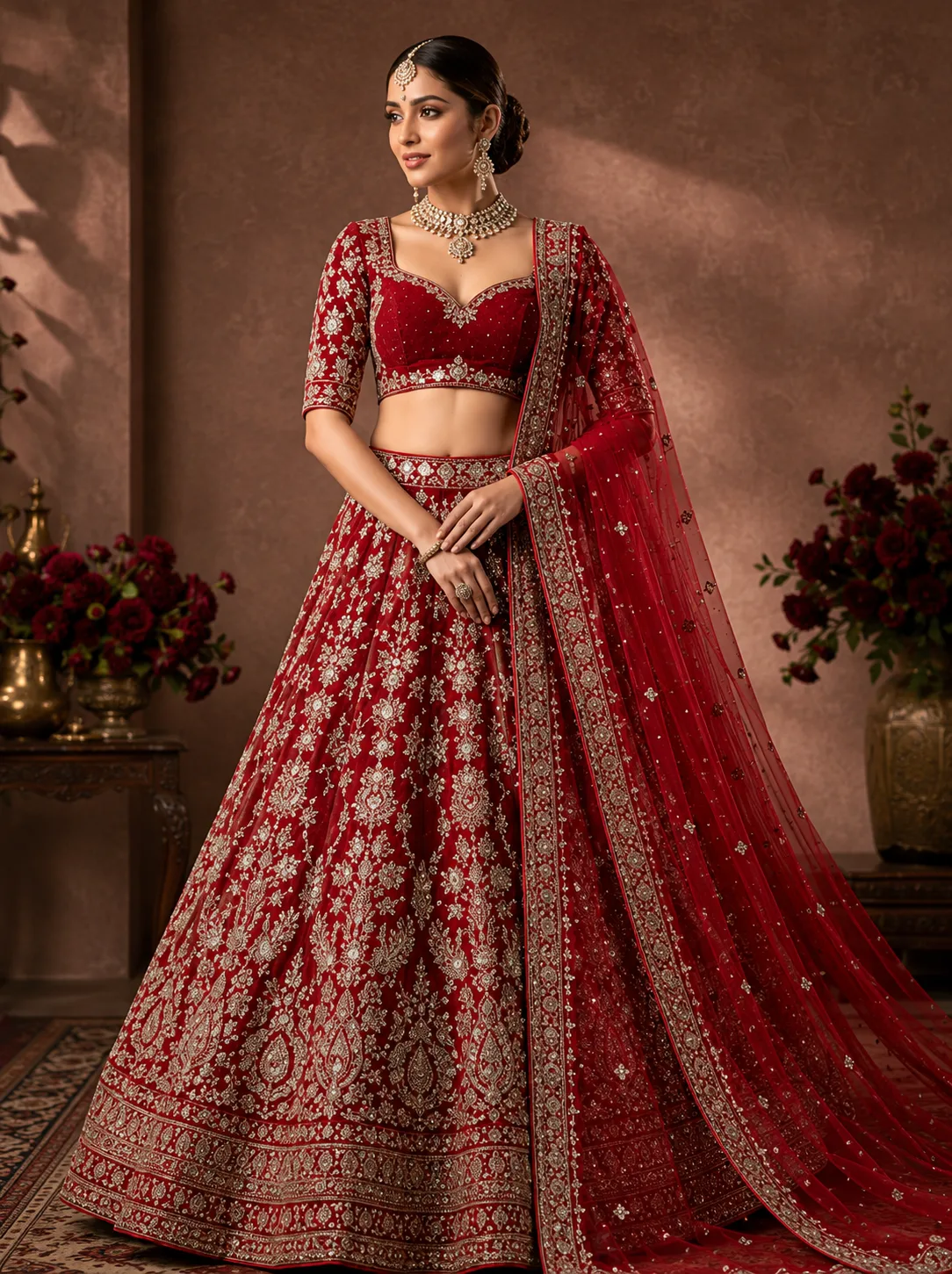 Red Silver Zariwork Raw Silk Readymade Lehenga