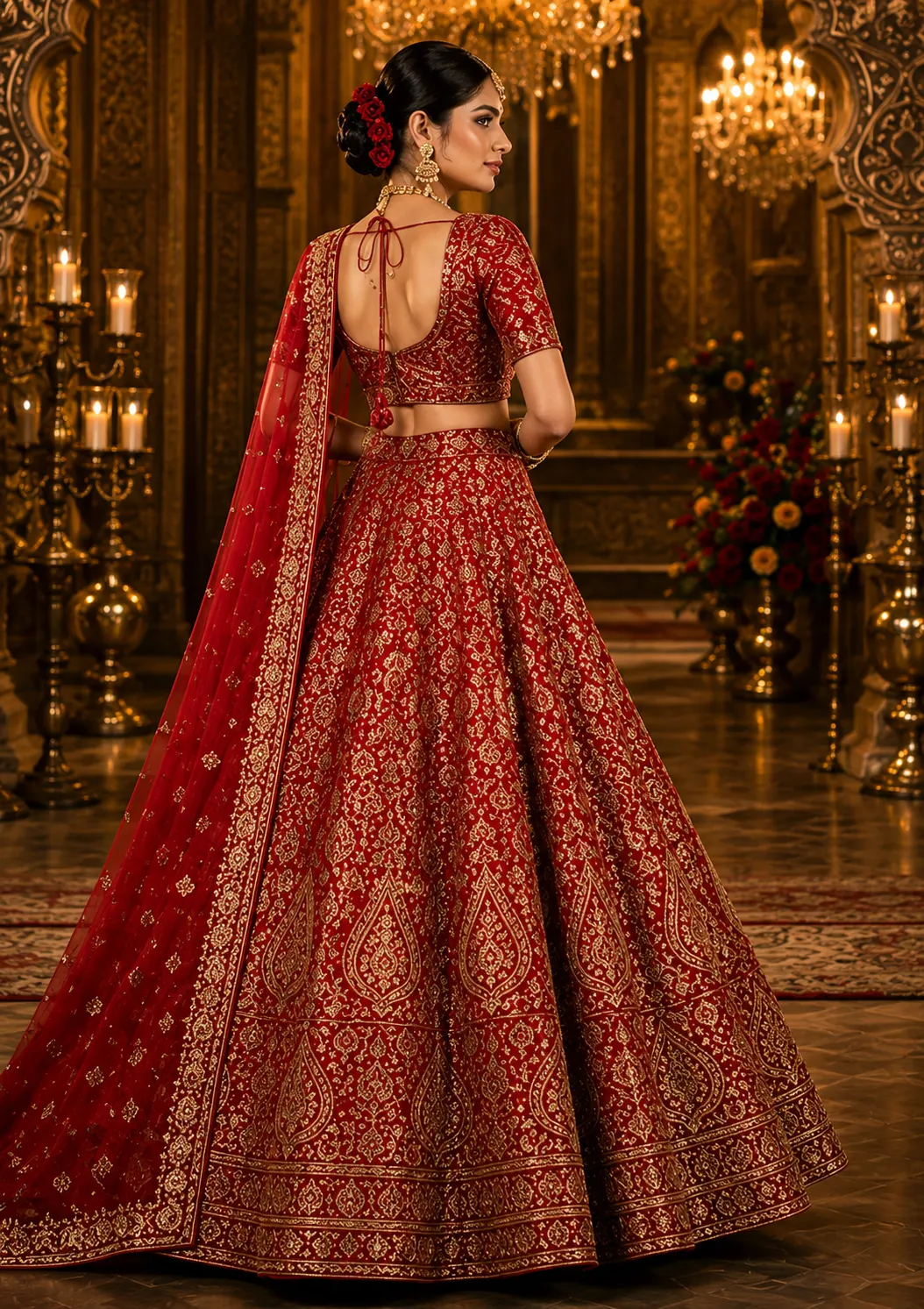 Red Zardosi Brocade Readymade Lehenga