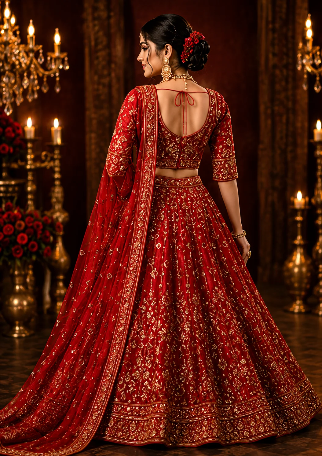 Red Zariwork Net Readymade Lehenga