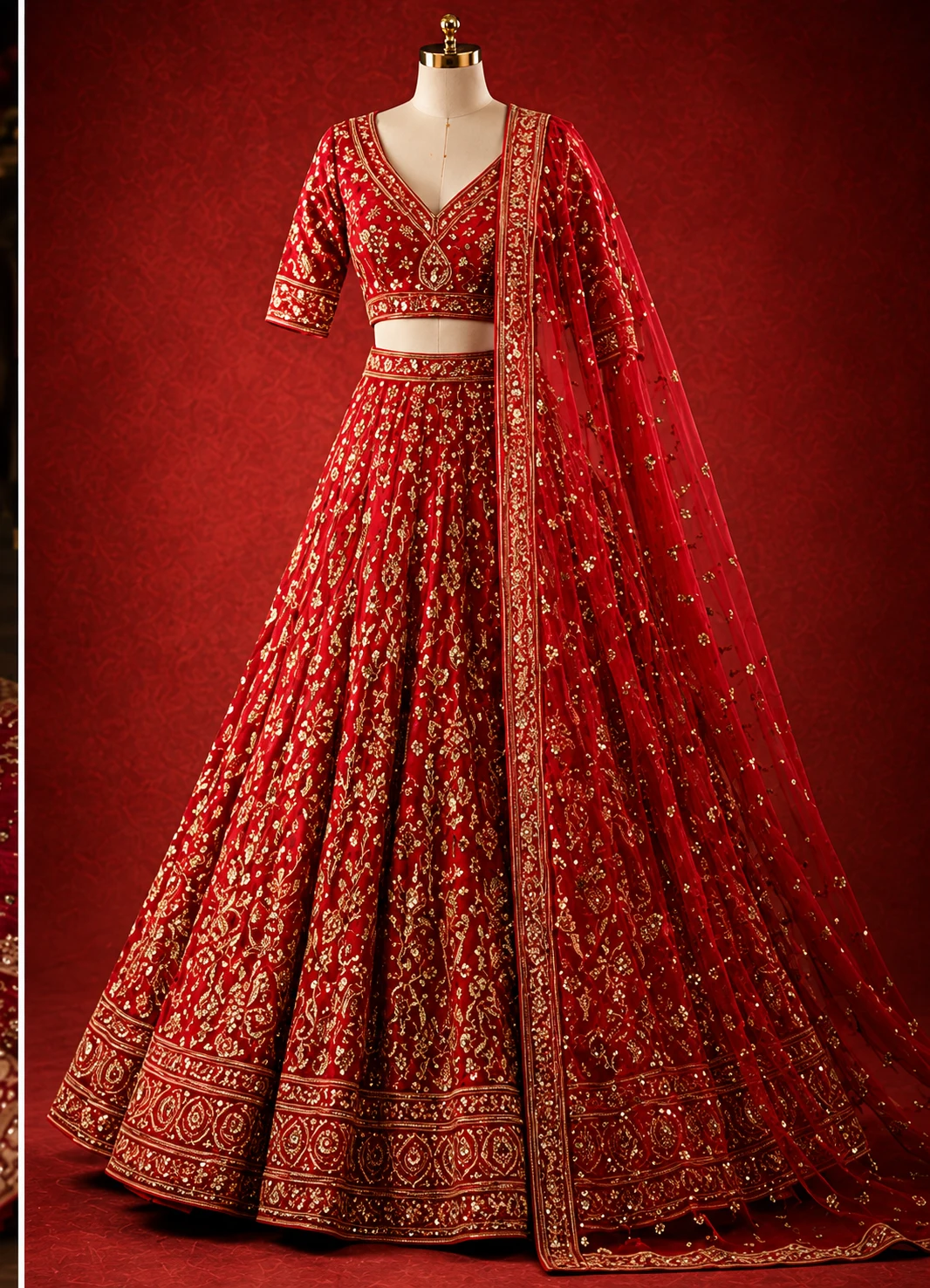 Red Zariwork Net Readymade Lehenga