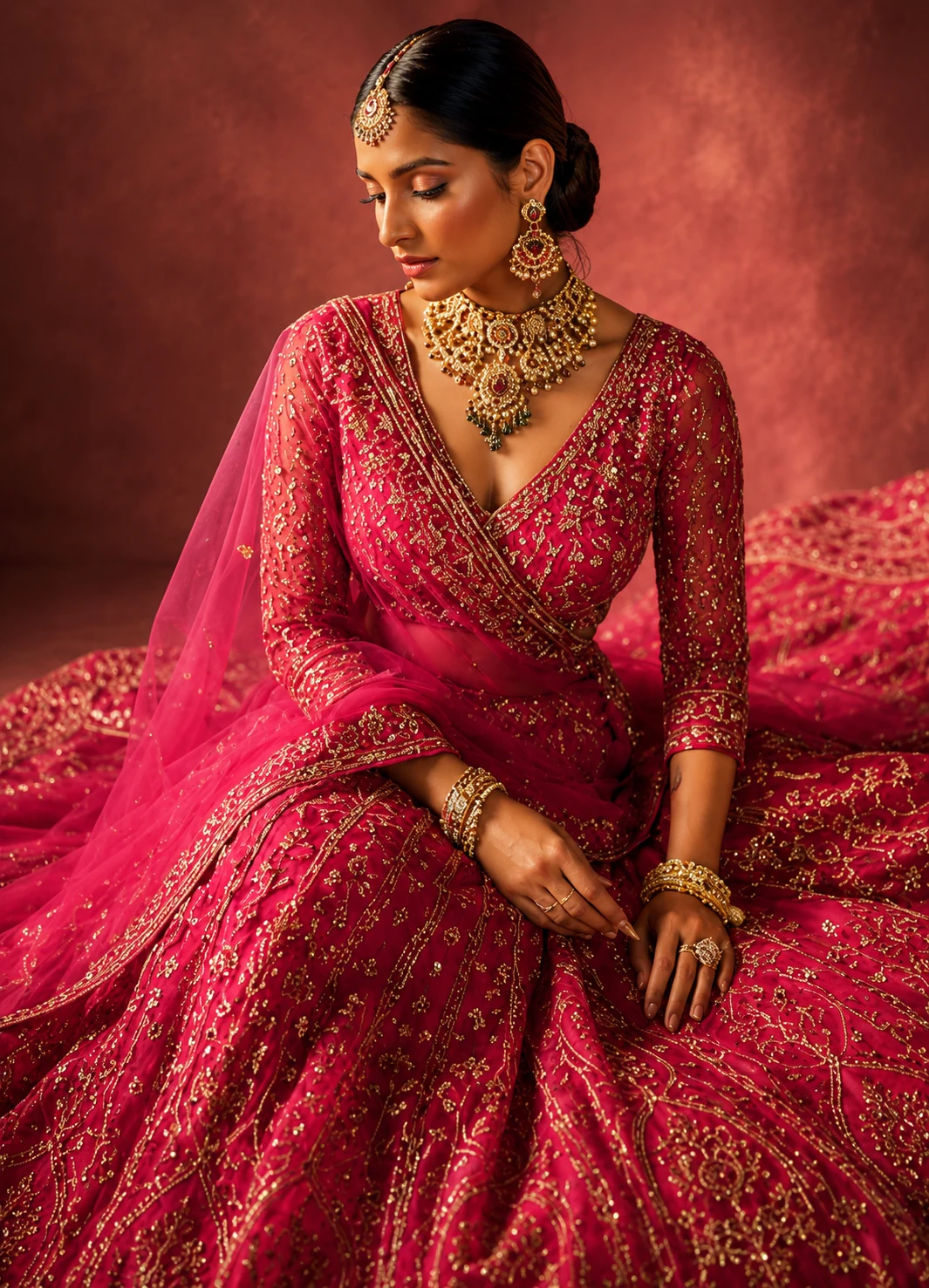 Rani Pink Zariwork Net Readymade Lehenga