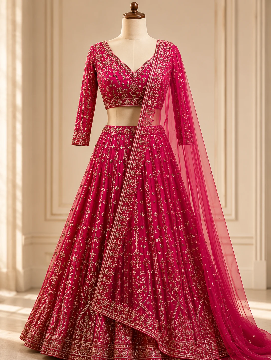 Rani Pink Zariwork Net Readymade Lehenga