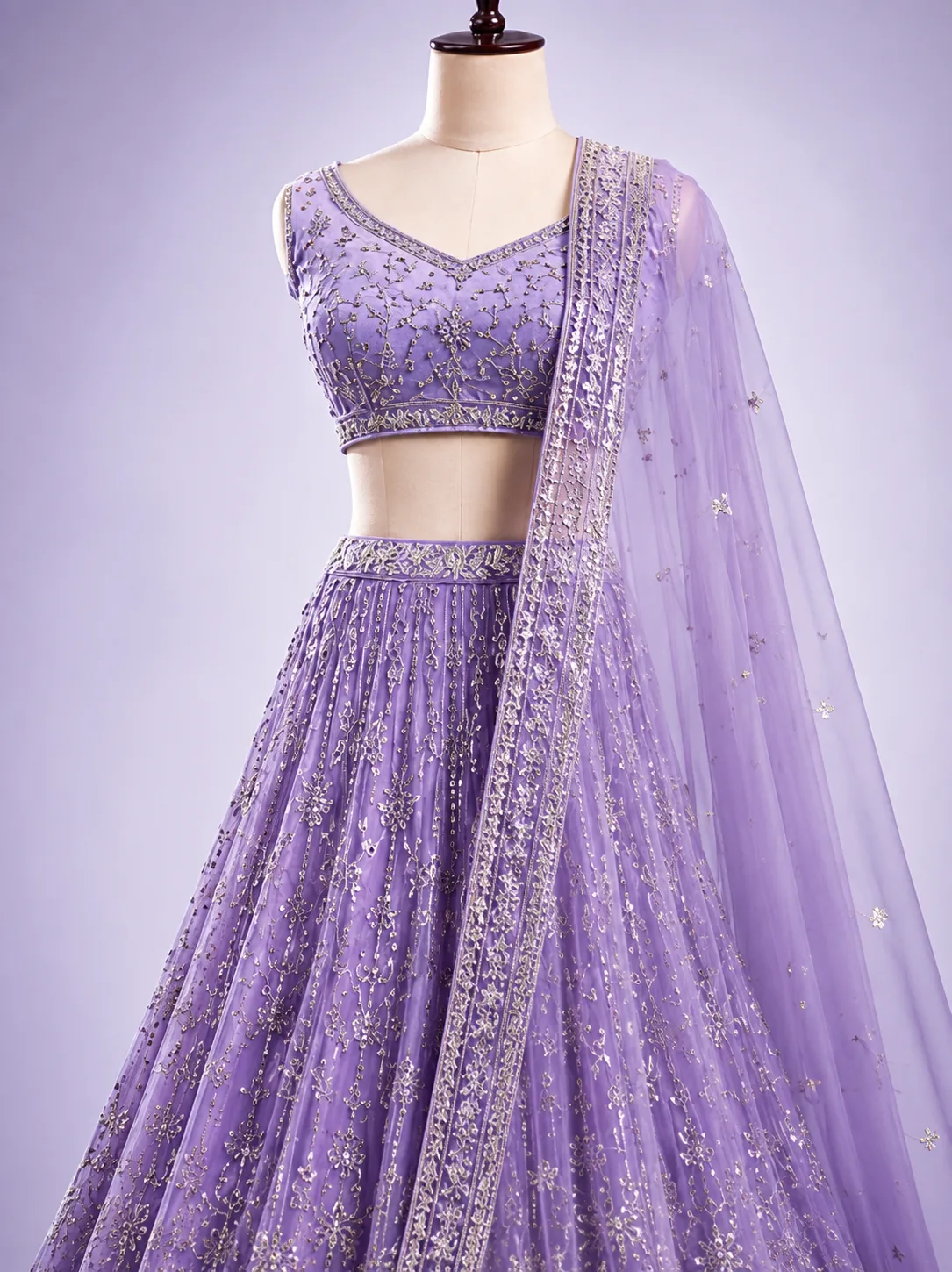 Lavender Cording Net Readymade Lehenga