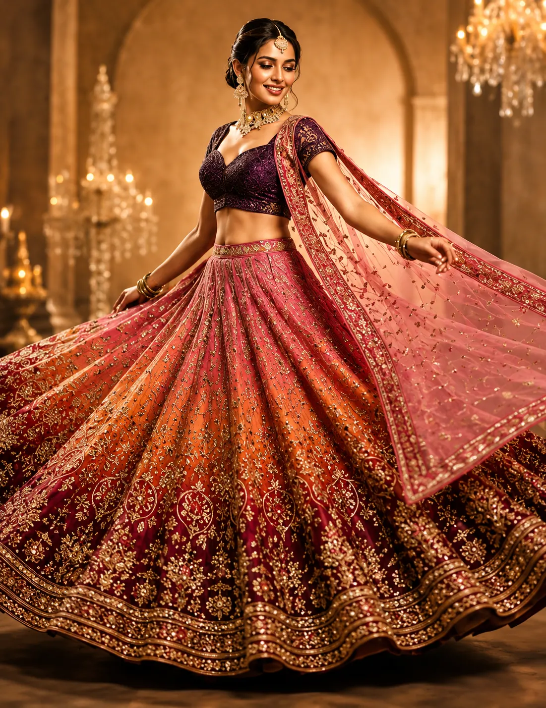 Pink Zardosi Brocade Readymade Lehenga