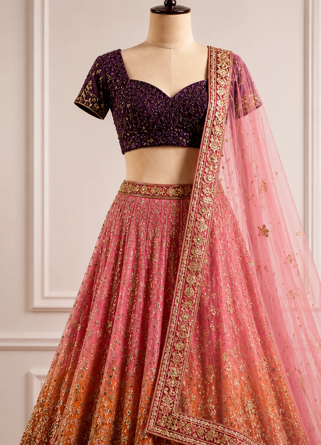 Pink Zardosi Brocade Readymade Lehenga