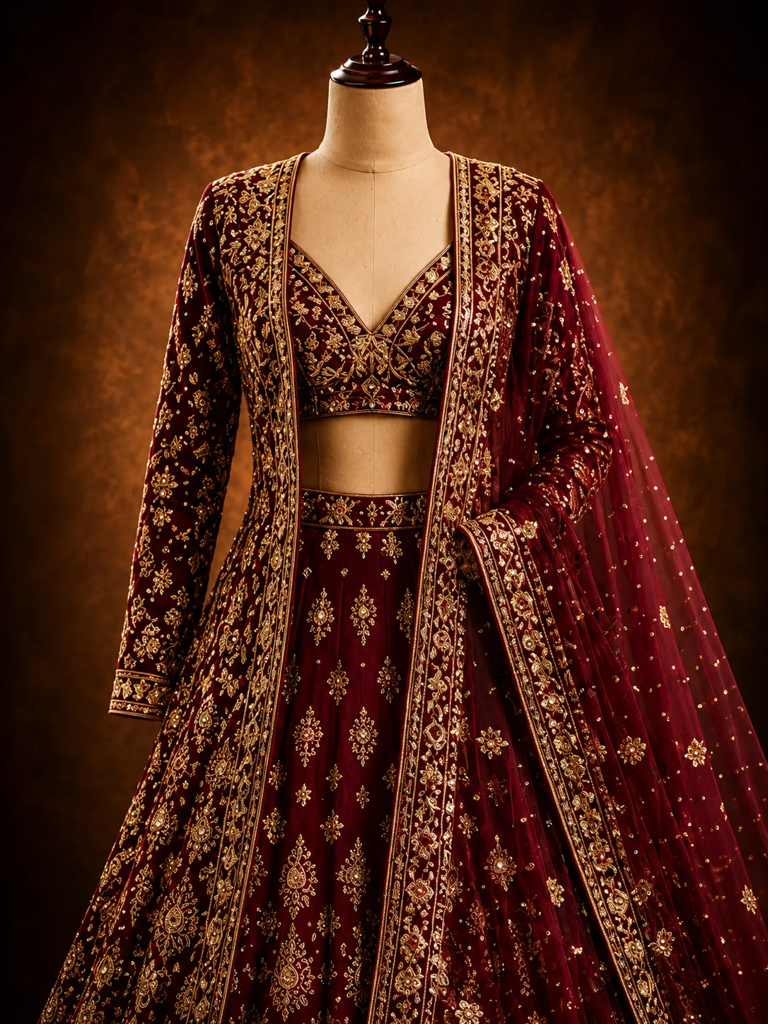 Maroon Zariwork Net Readymade Lehenga