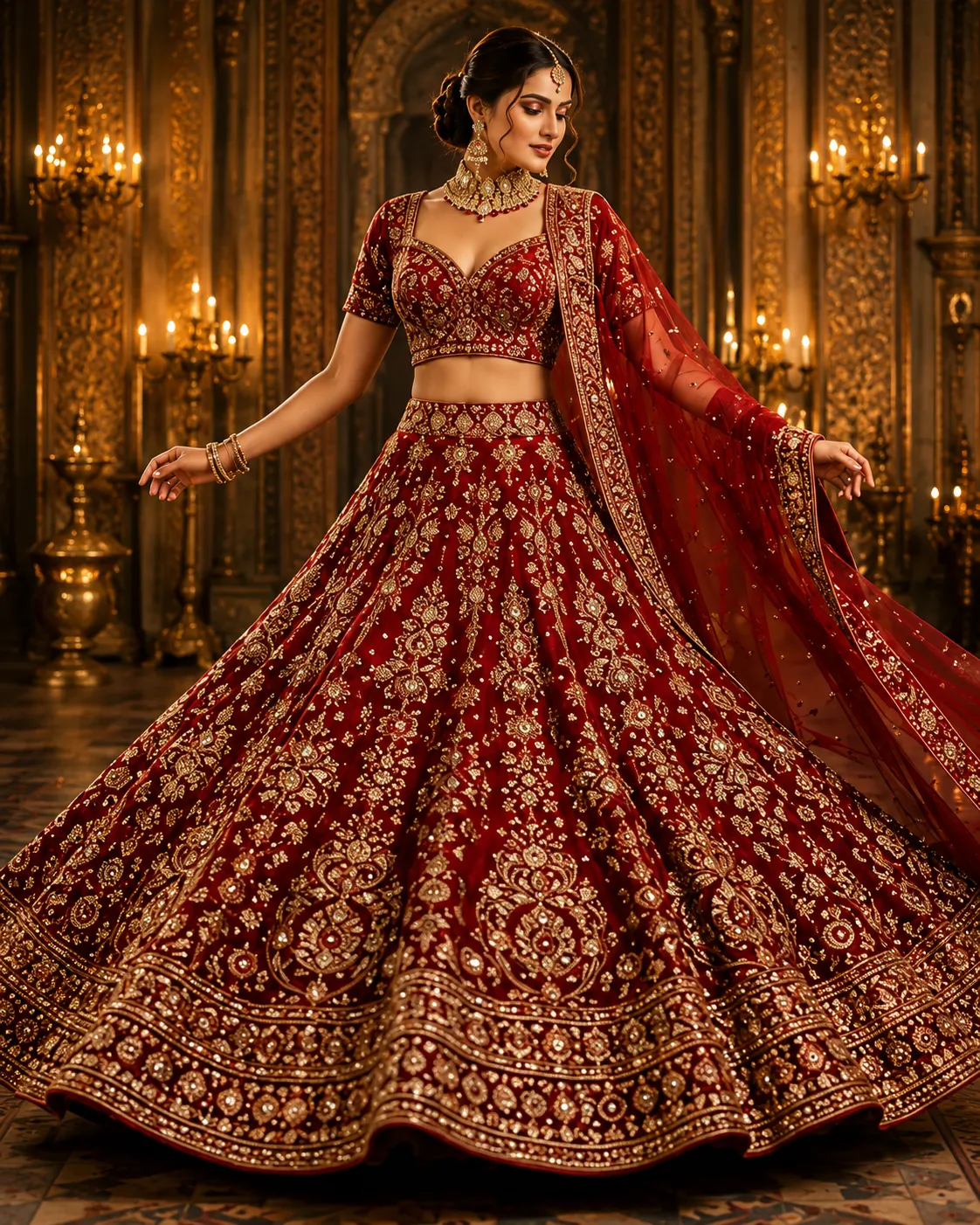 Red Zardosi Raw Silk Readymade Lehenga