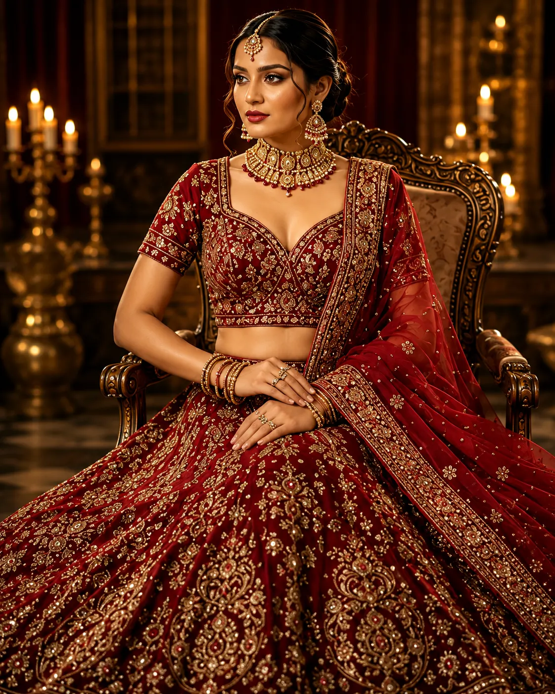 Red Zardosi Raw Silk Readymade Lehenga