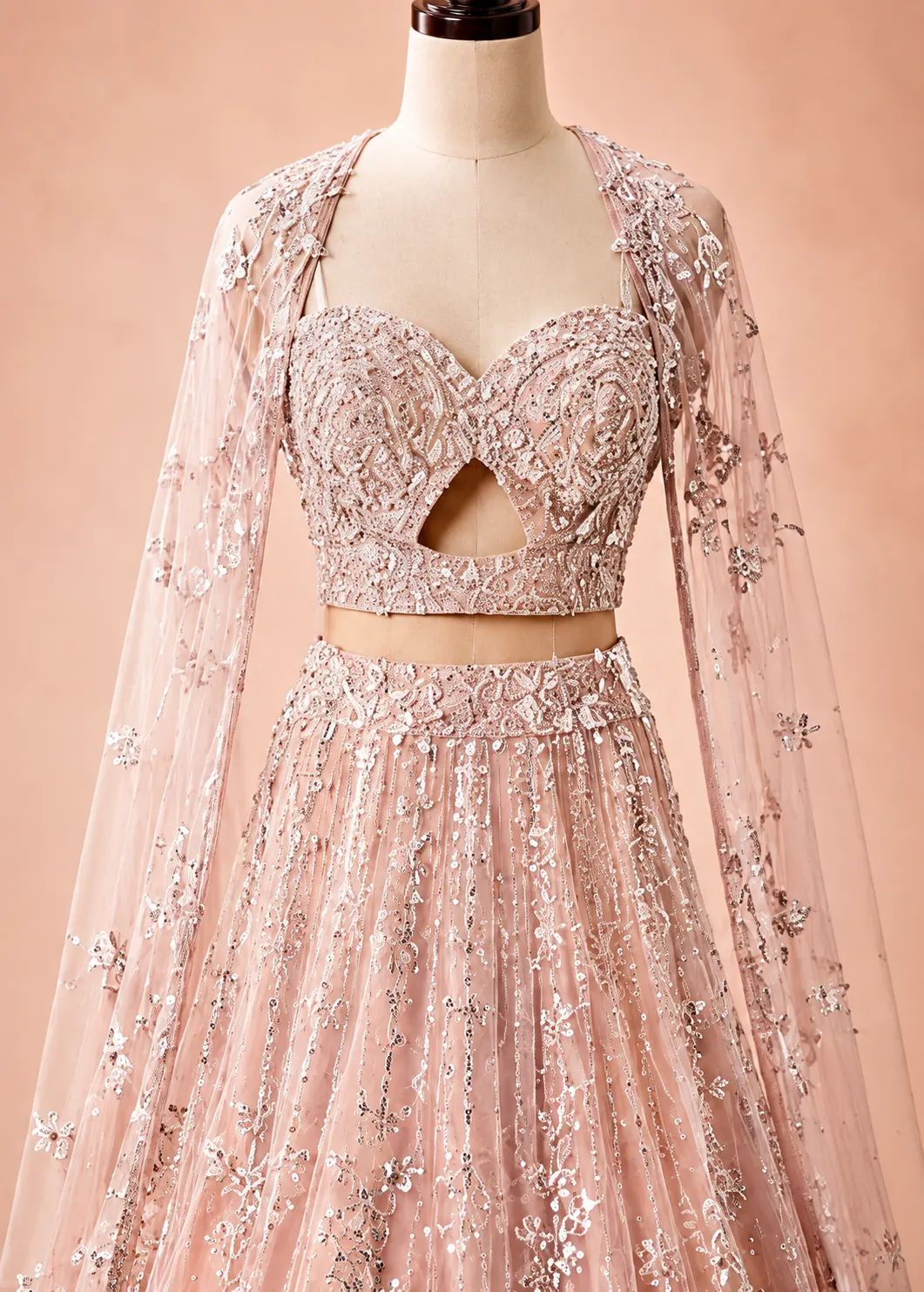 White Sequins Net Readymade Lehenga