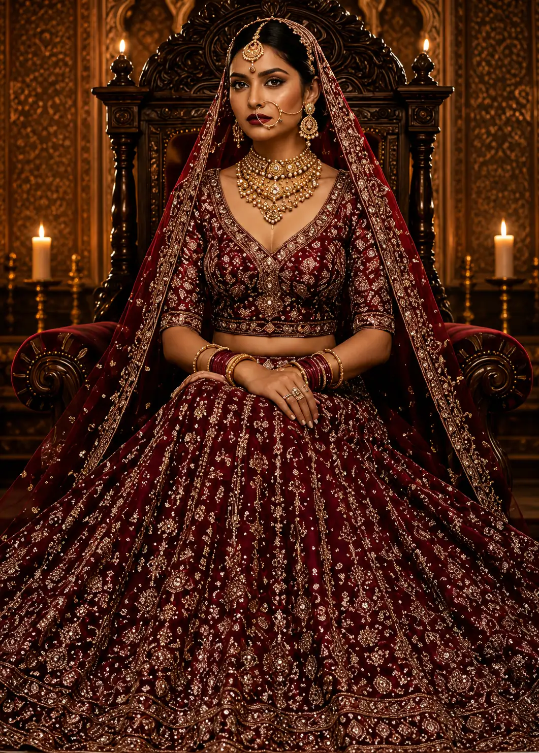 Maroon Stonework Net Readymade Lehenga