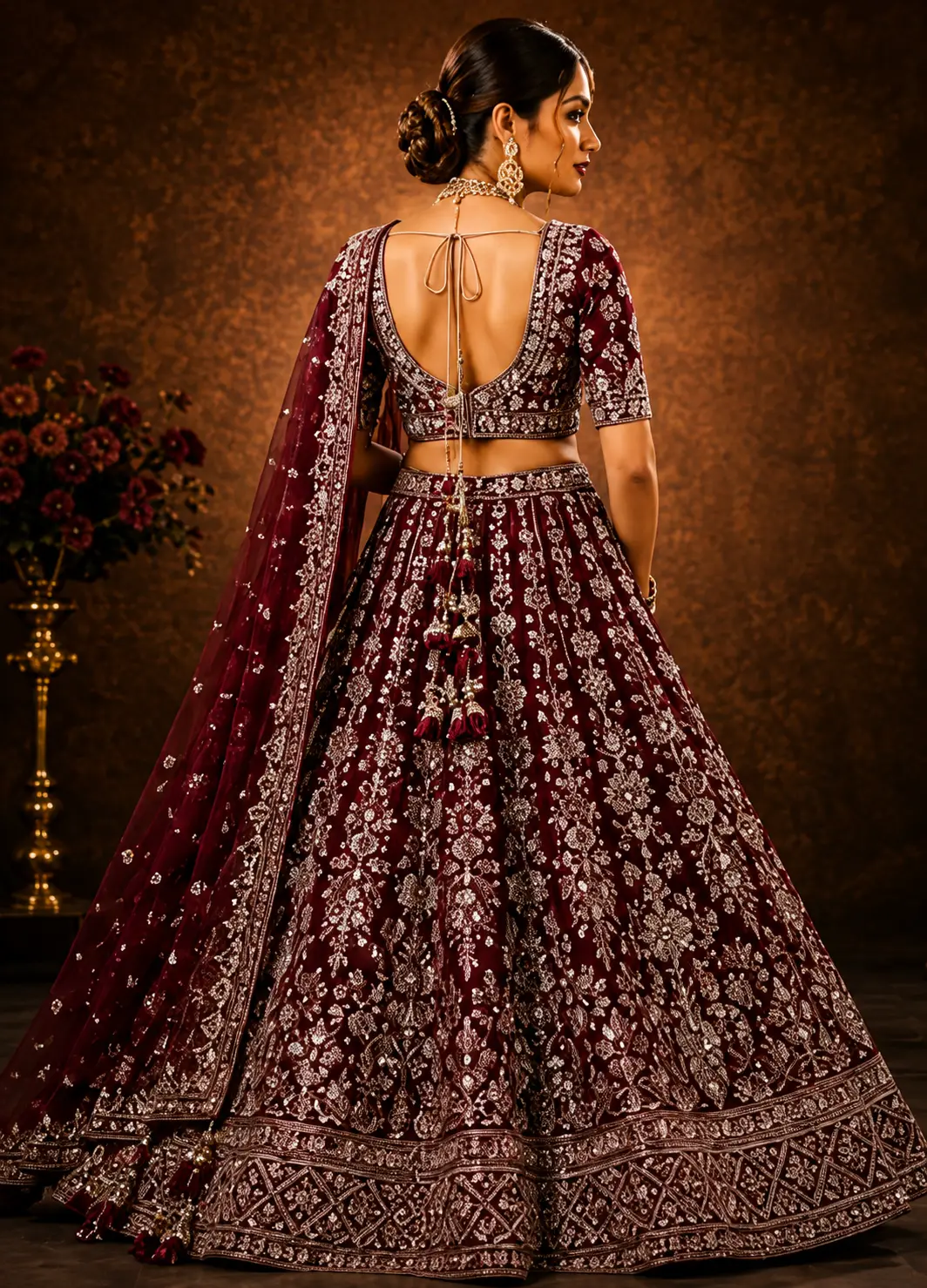 Maroon Zariwork (Silver) Banarasi Readymade Lehenga