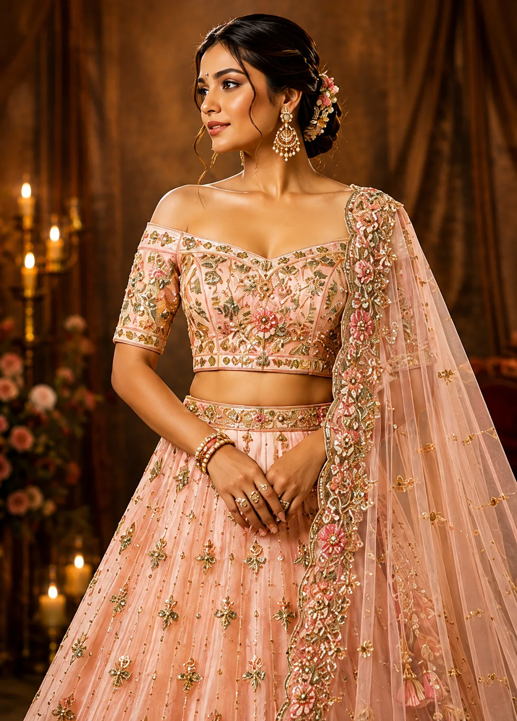 Baby Pink Zardozi (Gold) Raw Silk Readymade Lehenga